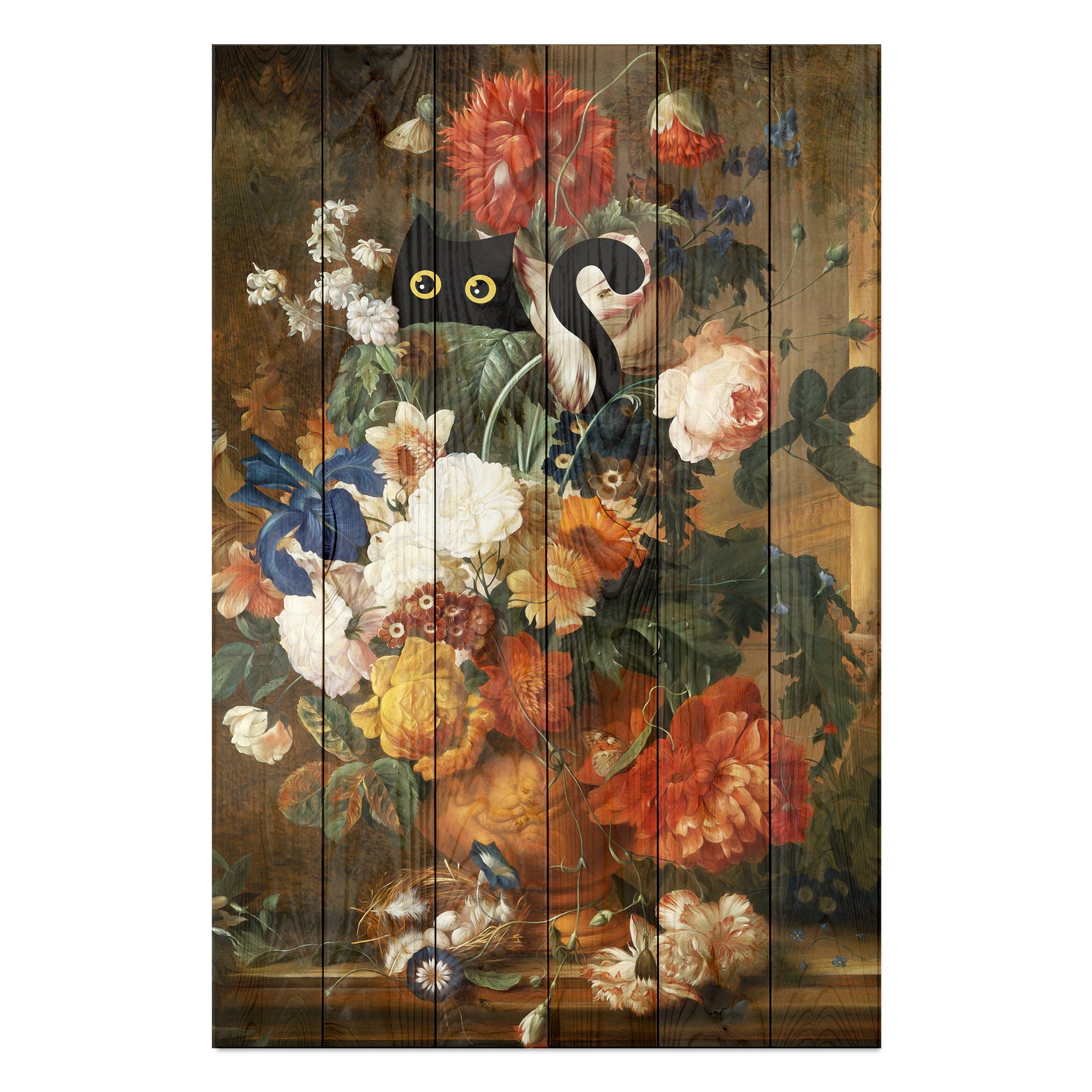 Obraz Wood Floral still life with cat-30x40 cm