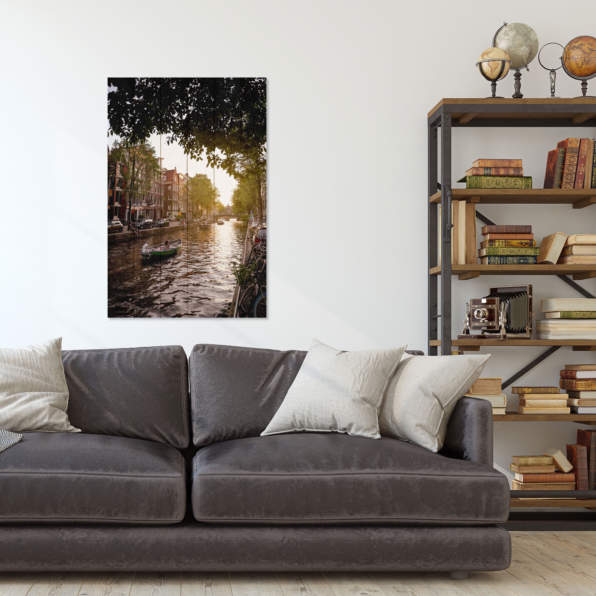 Obraz Wood Plavba lodí po kanálu-50x70 cm