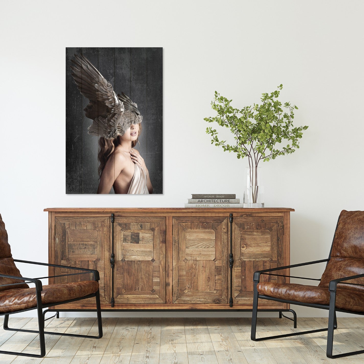 Wood Picture Brown Wings on the Head-60x90 cm