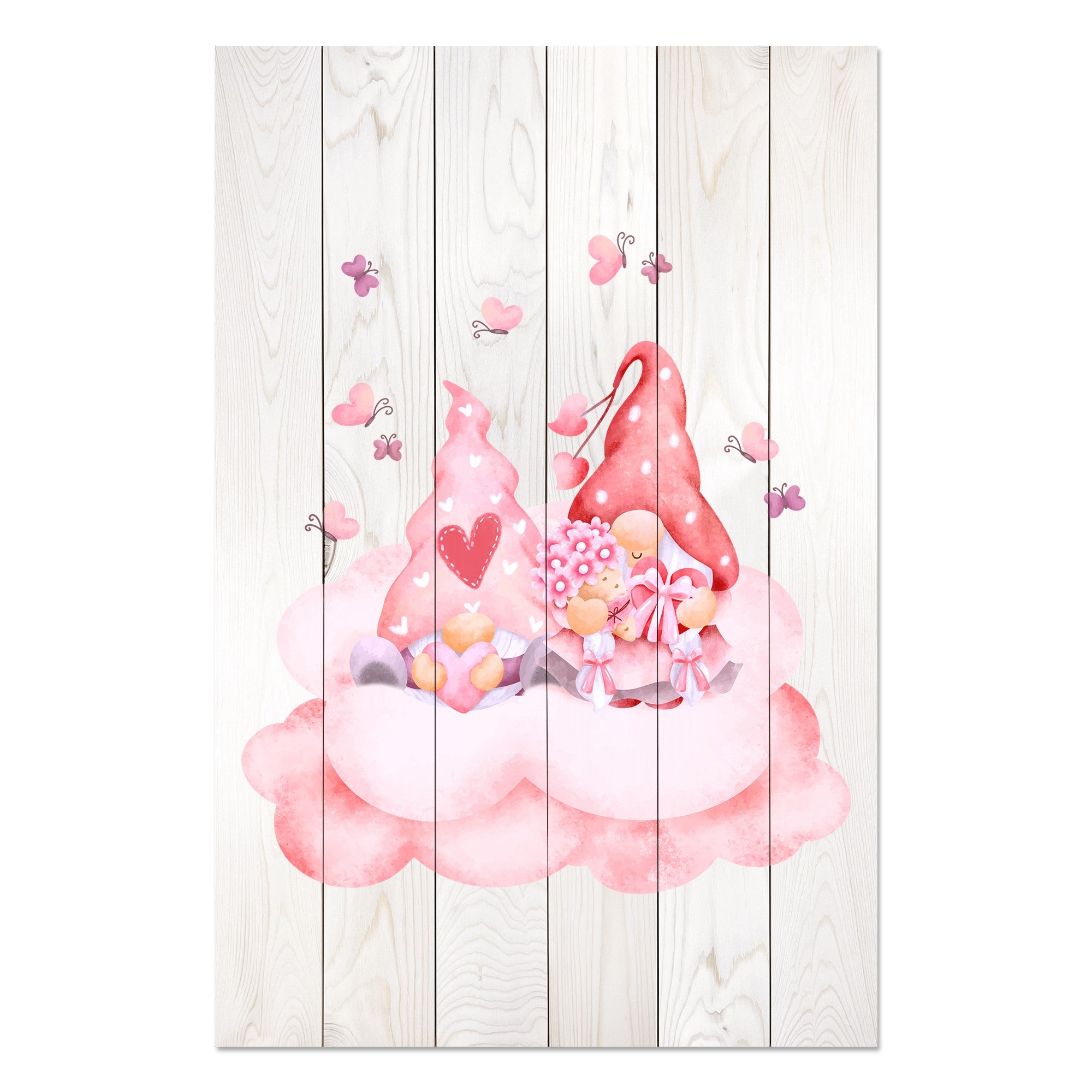 Wood Picture Pink Gnome Couple-30x30 cm
