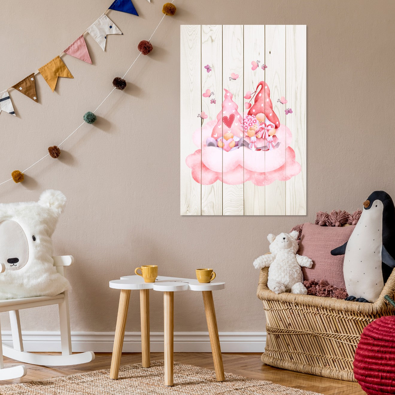 Wood Picture Pink Gnome Couple-30x40 cm
