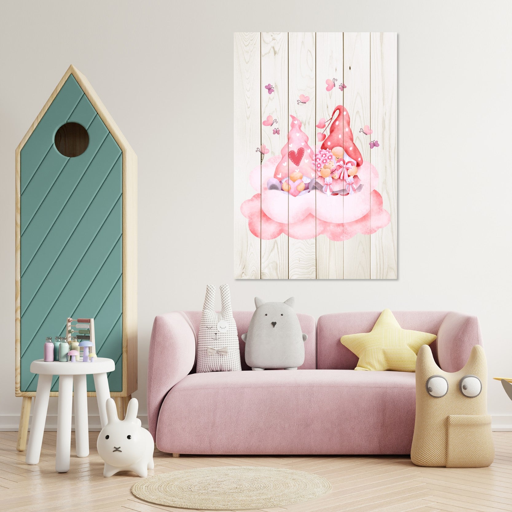 Wood Picture Pink Gnome Couple-30x40 cm