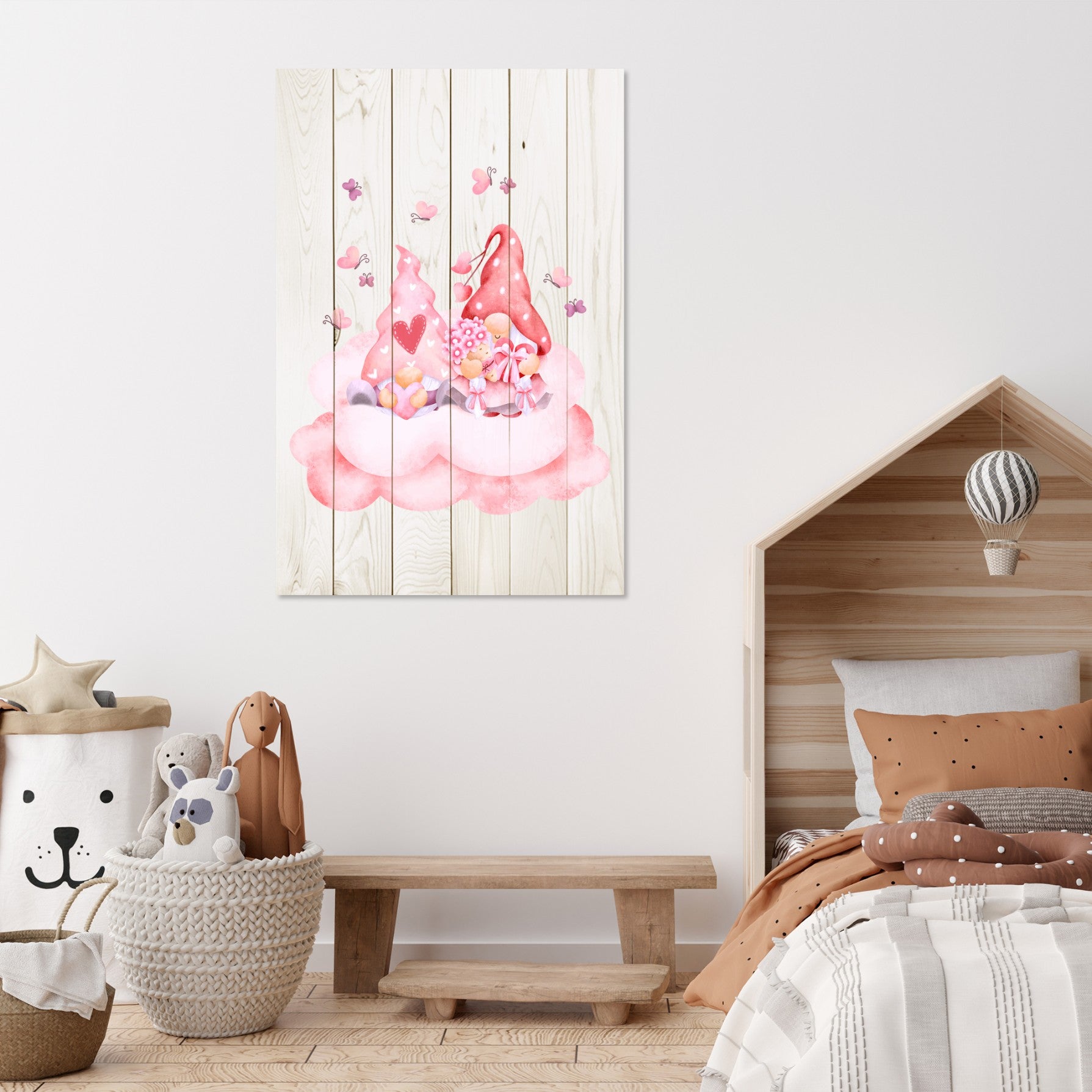 Wood Picture Pink Gnome Couple-30x30 cm