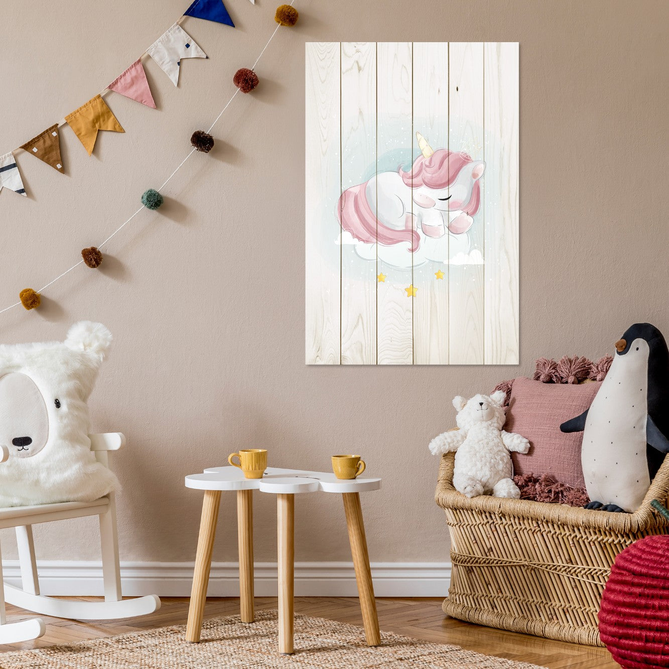 Picture Wood Sweet Unicorn Sleeping Cloud