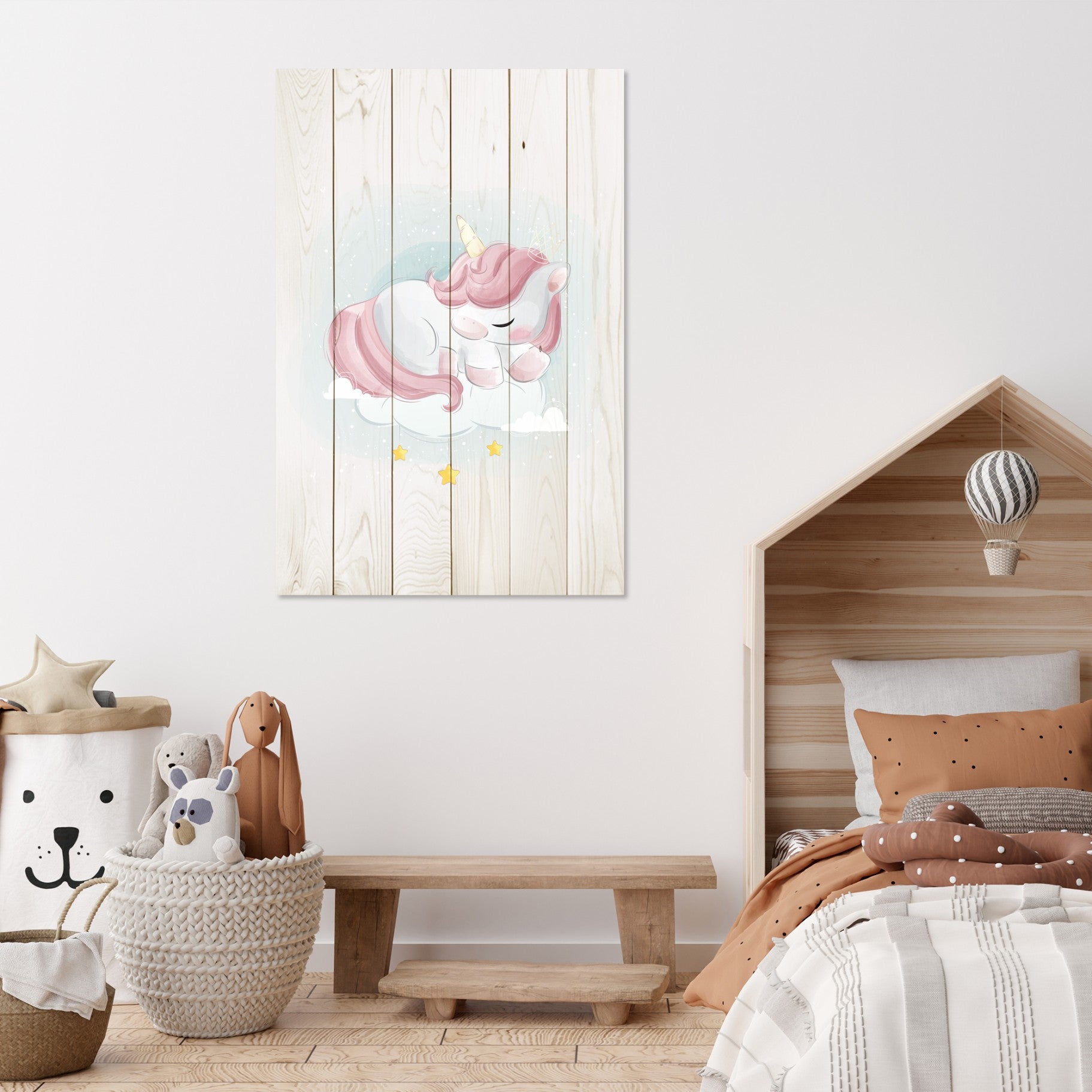 Wood Picture Sweet Unicorn Sleeping Cloud-30x40 cm