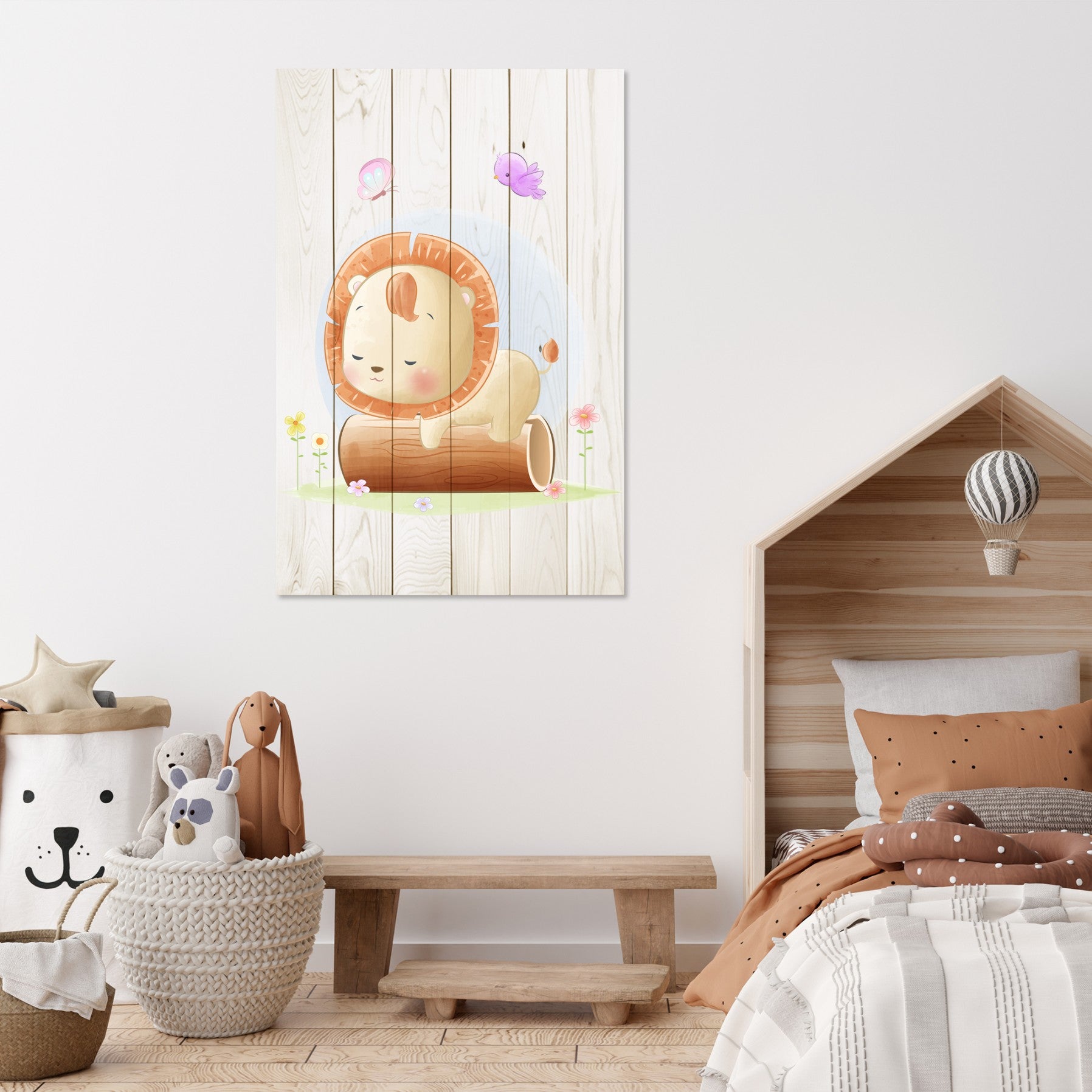 Obraz Wood Spiaci malý lev-30x40 cm