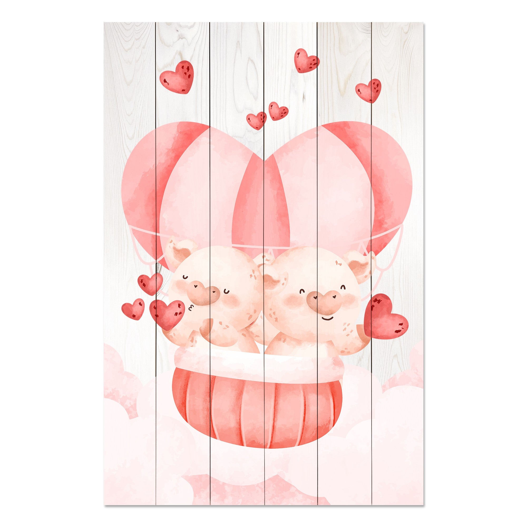 Obraz Wood Pig Couple with Hearts-30x40 cm