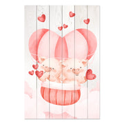 Obraz Wood Pig Couple with Hearts-40x60 cm