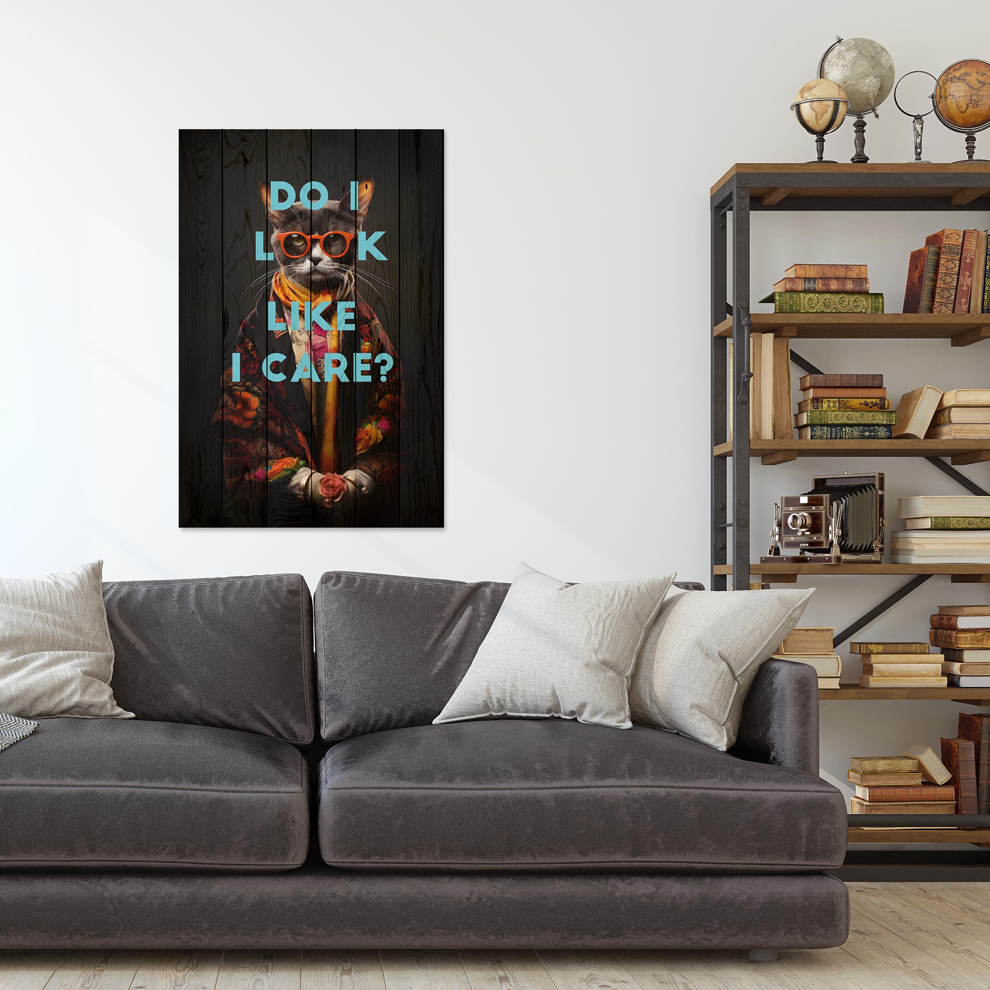 Obraz Wood Vypadám, že mi na tom záleží kočka-60x90 cm