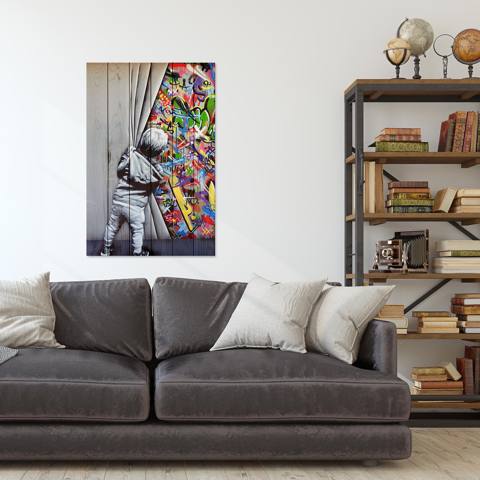 Wood Picture Behind the Curtains-30x40 cm