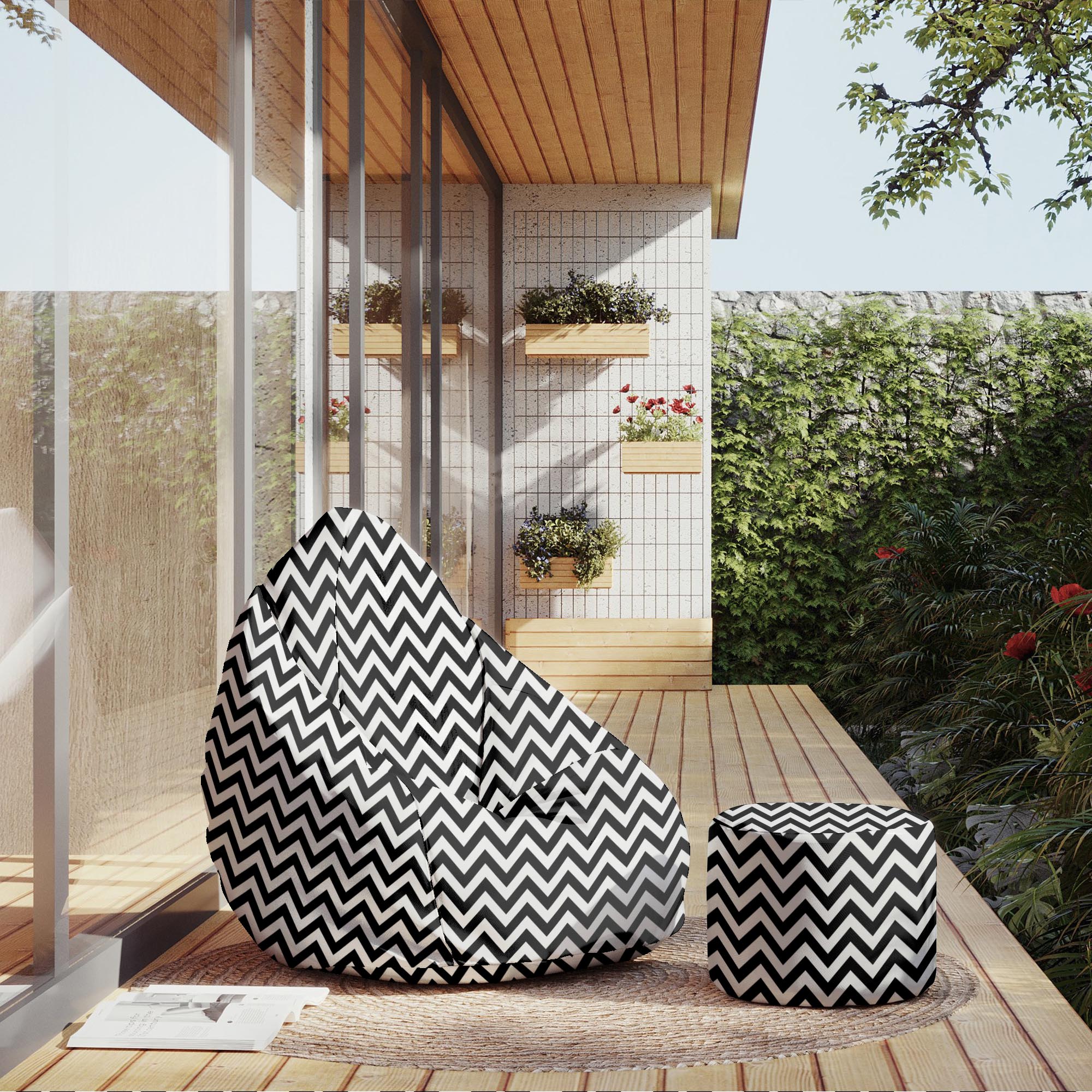 Puf kulatý podnožka Zig Zag Black-Oxford