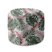 Okrúhly puf podnožka Tropical Pink and Green Leaves-Oxford