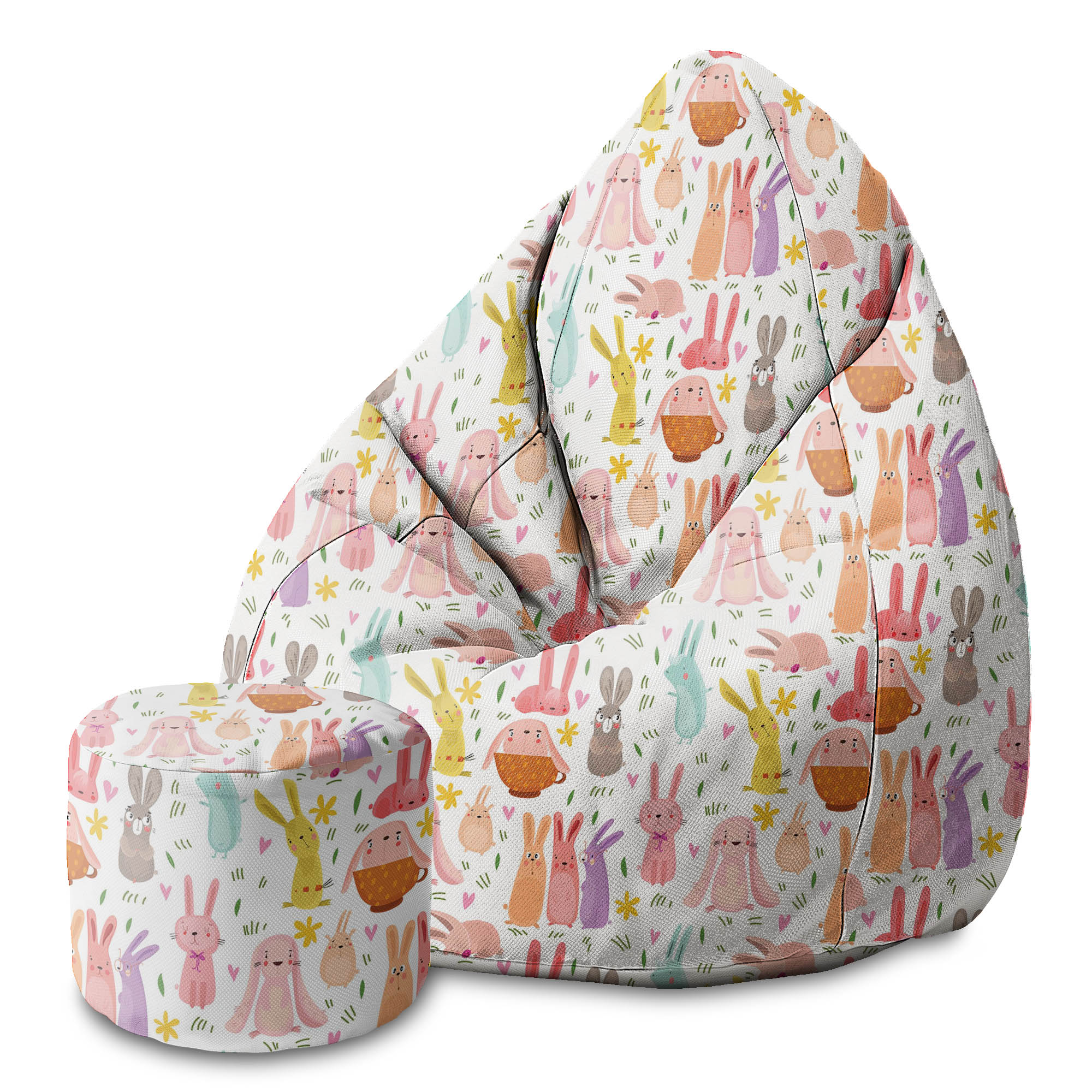 Kulatá podnožka Puf Colorful Rabbits