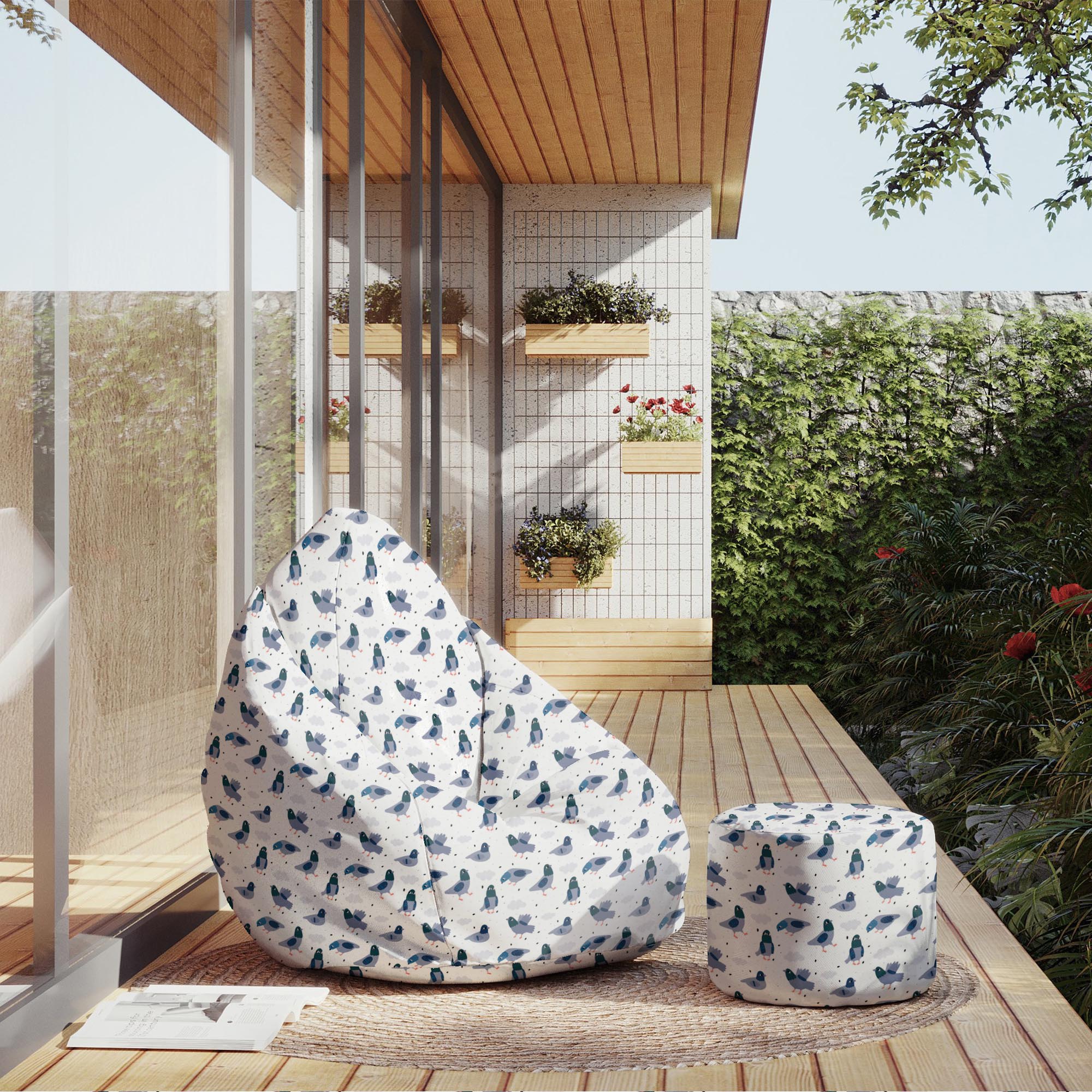 Round pouf footstool Doves-Panama