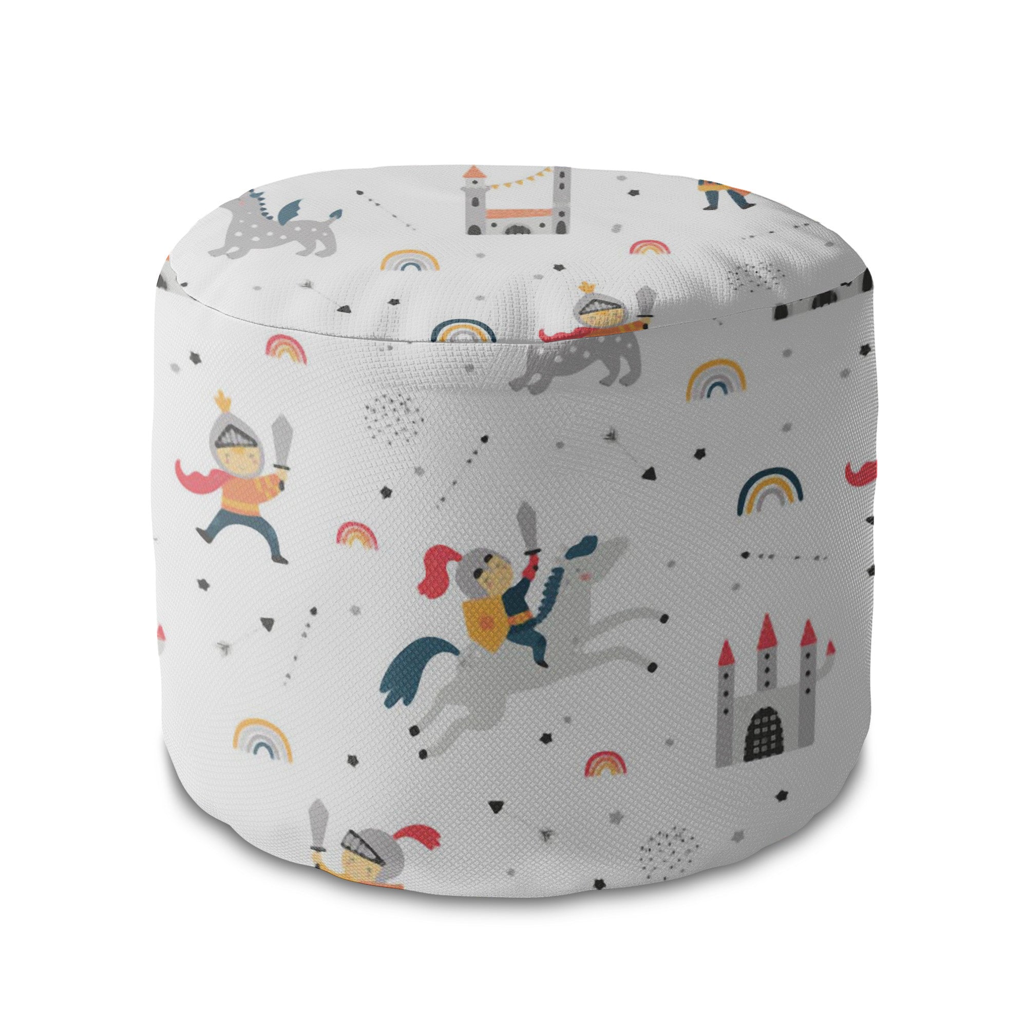 Round pouf footstool Knight and Dragon