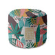 Round Pouf Footstool Abstract Monstera-Panama