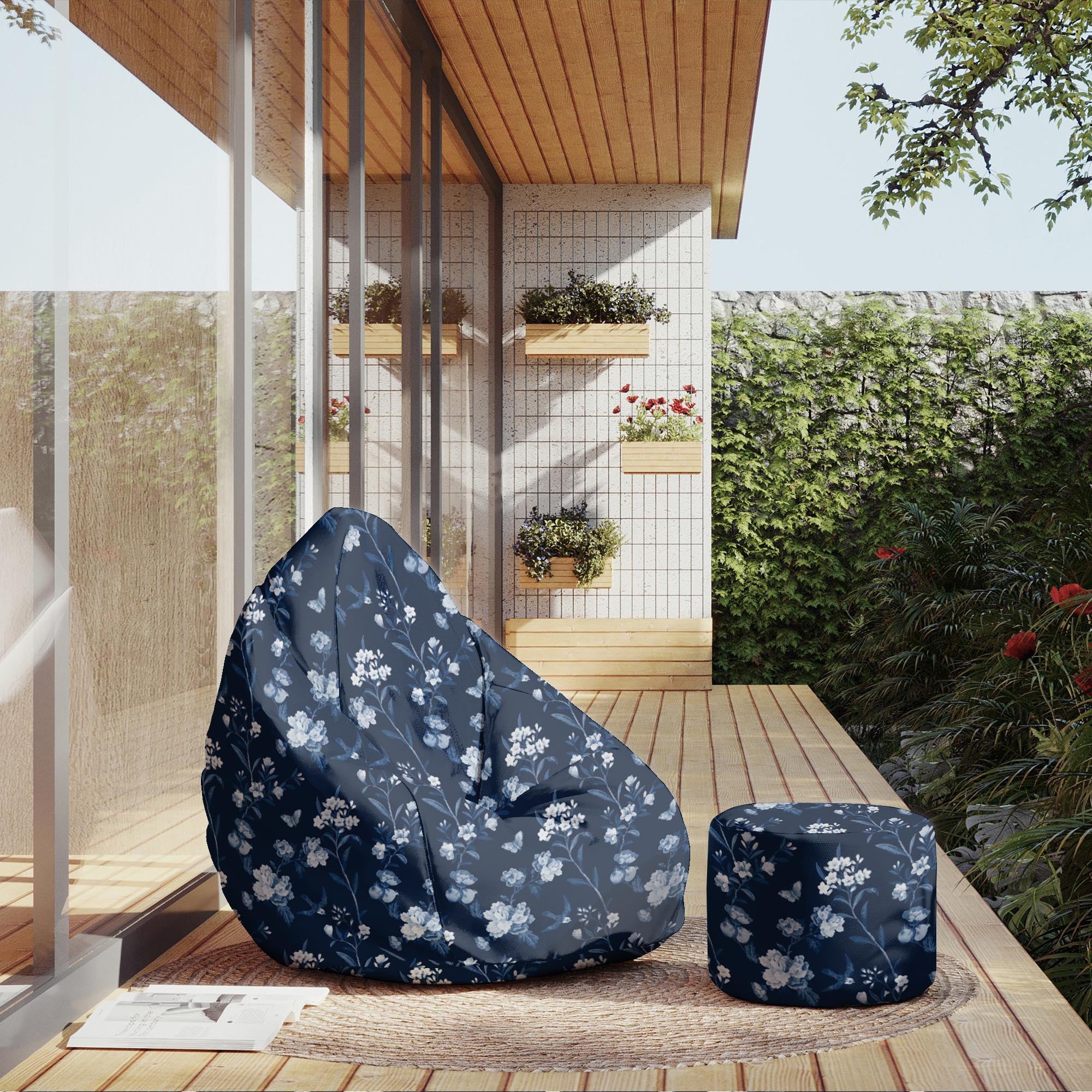 Runder Hocker Fußstütze Blau Botanisch-Oxford