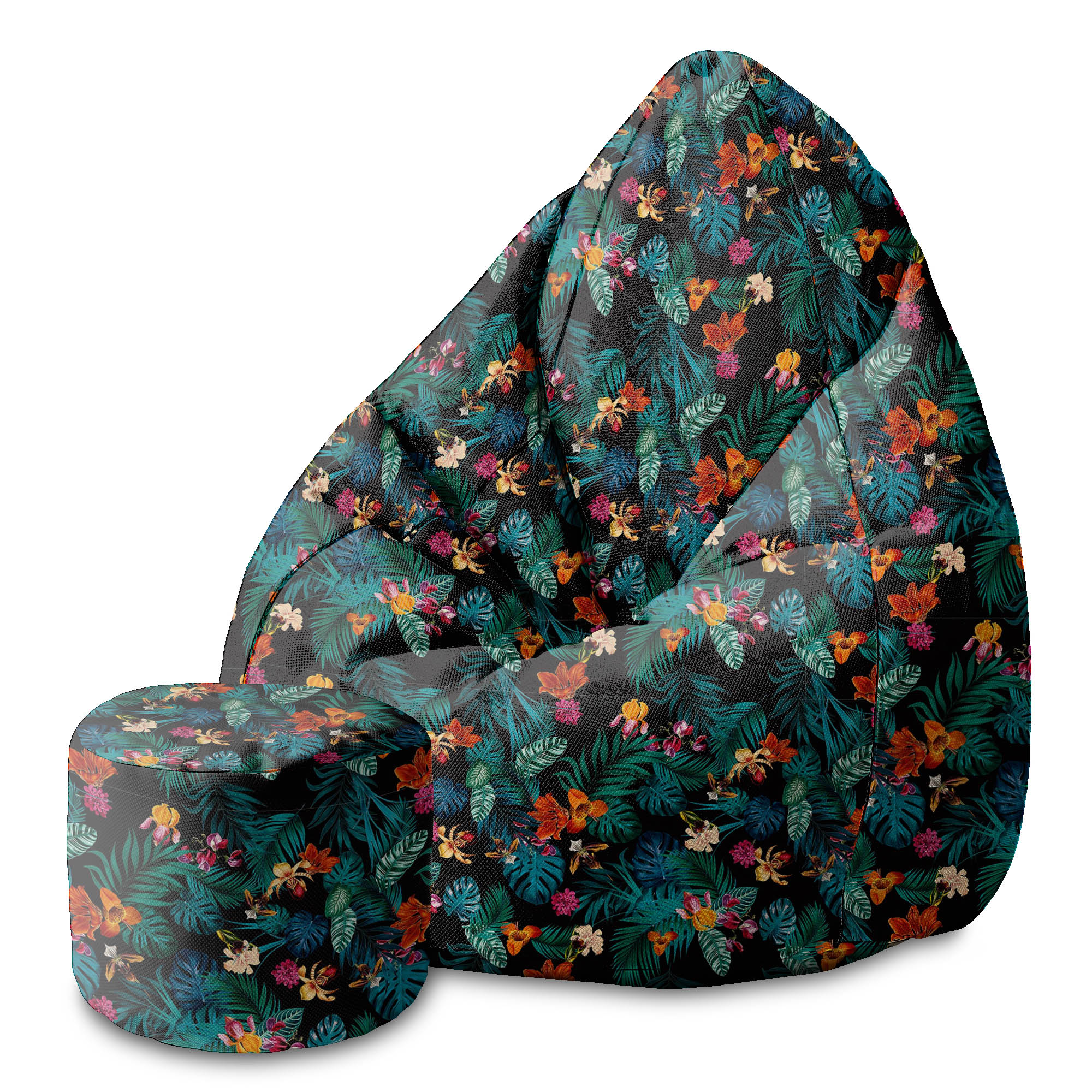 Round Pouf Footstool Dark Botanical Red-Panama