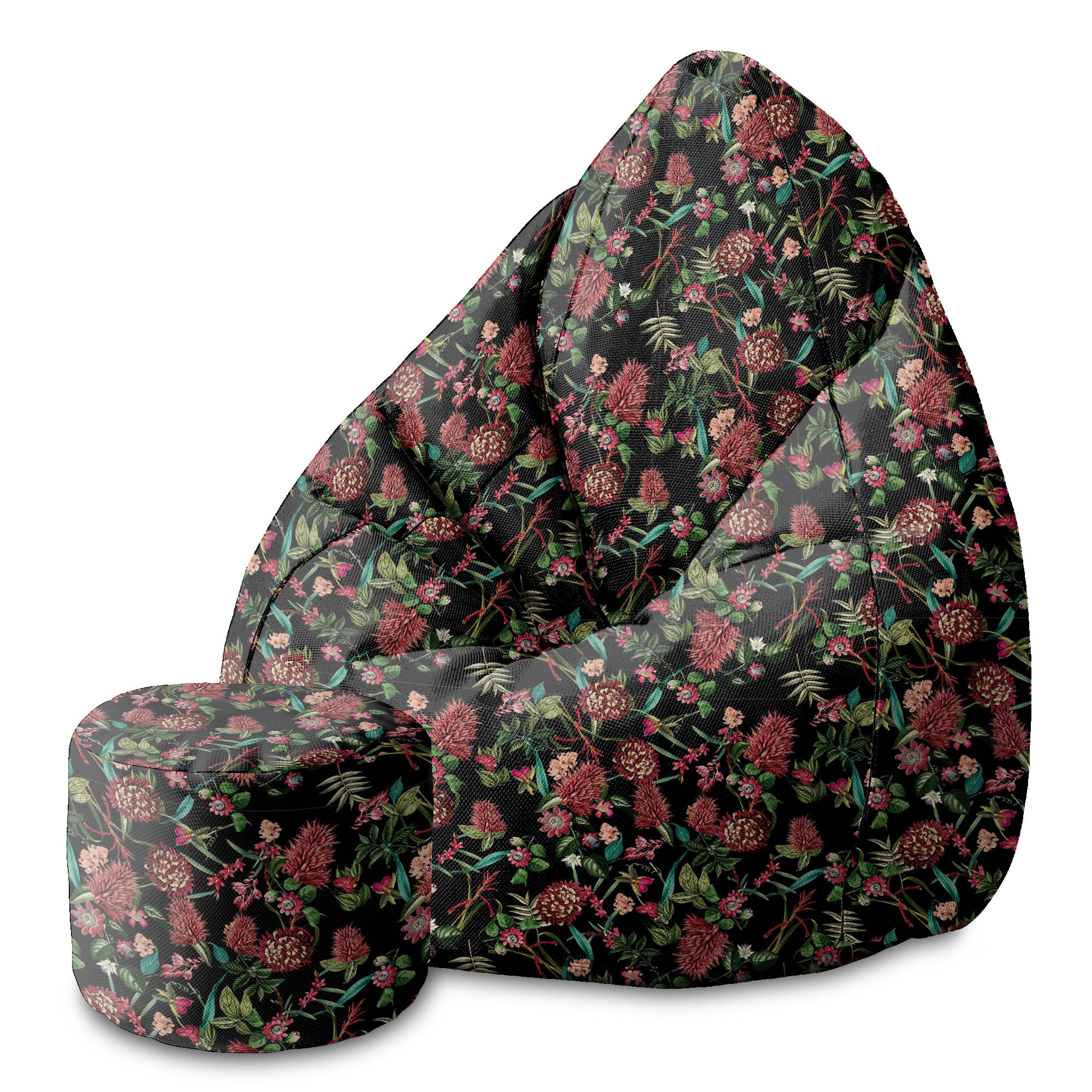 Okrúhly puf podnožka Dark Jungle Red-Oxford
