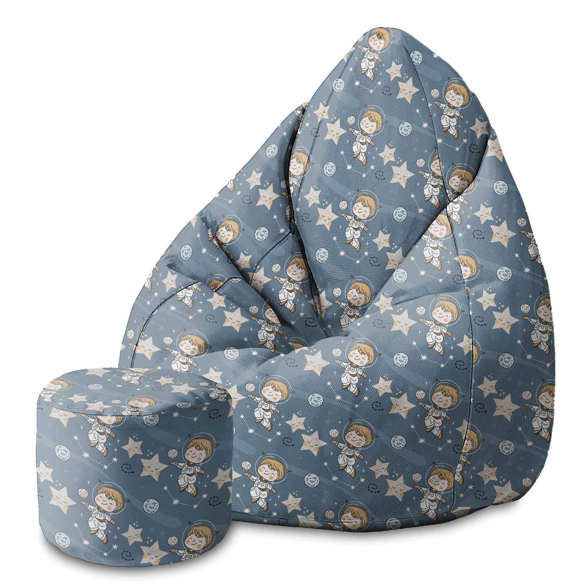 Round Pouf Footrest Boy in Space-Velvet