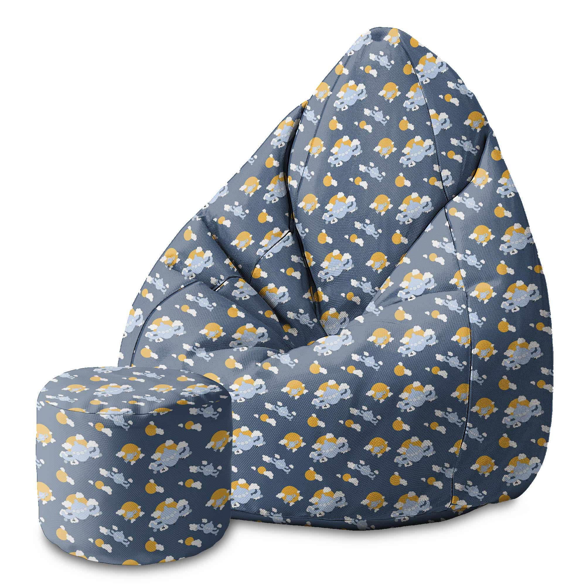 Round Pouf Footrest Blue Planes
