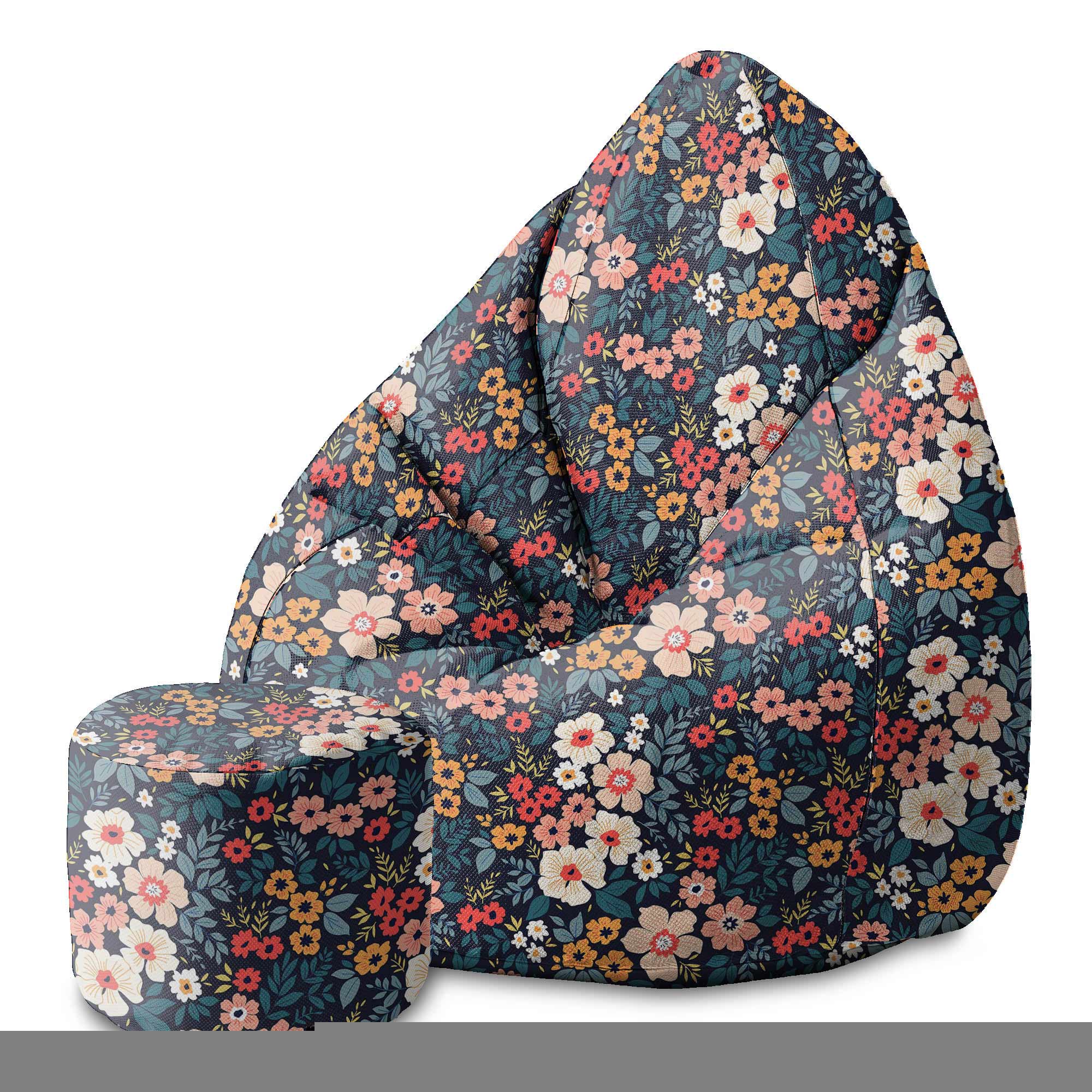 Round pouf footstool Colorful Flowers-Velvet