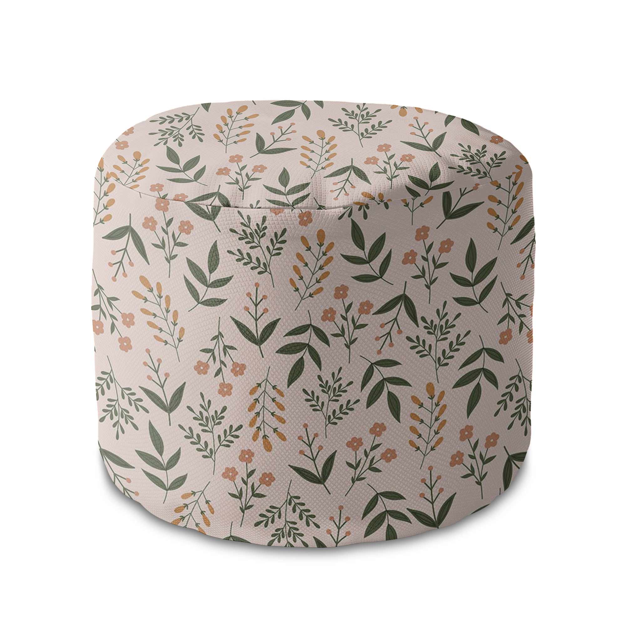 Kulatá taburetka podnožka Botanical Beige Pattern-Velvet