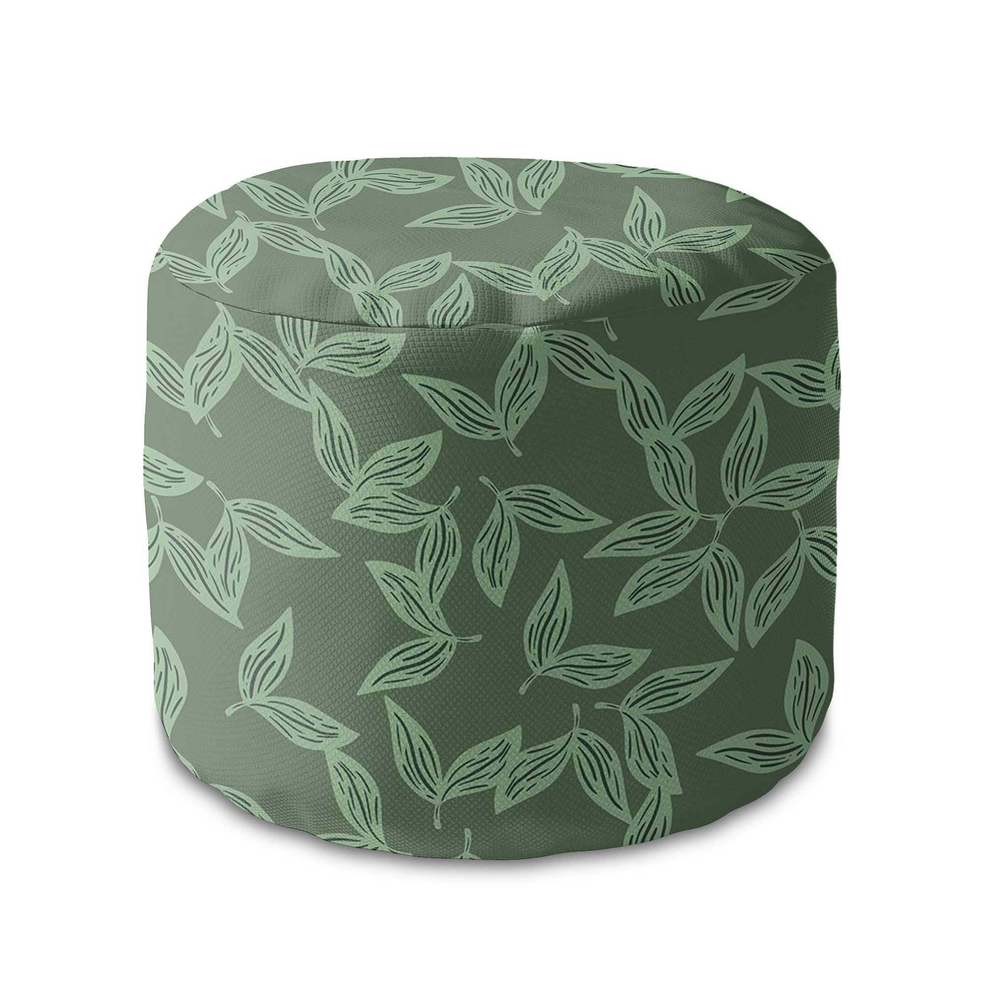 Kulatá podnožka puf Herbal Leaves Pattern-Velvet