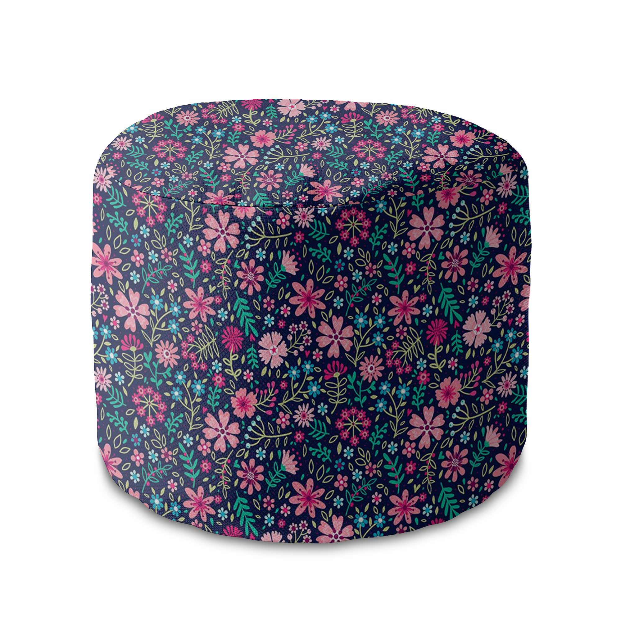 Okrúhly puf podnožka Pink Meadow-Velvet