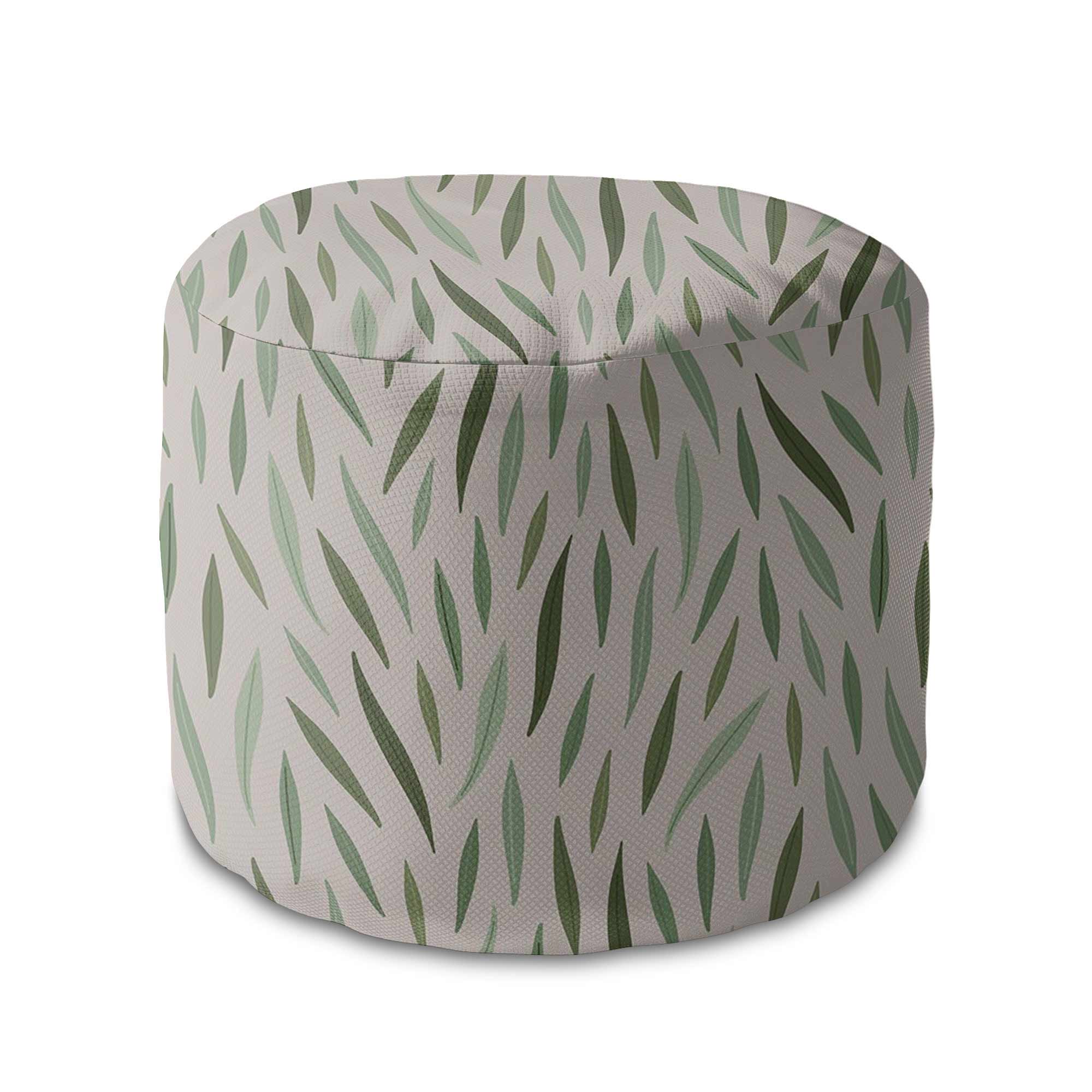 Runder Hocker Fußstütze Green Leaves Pattern-Velvet