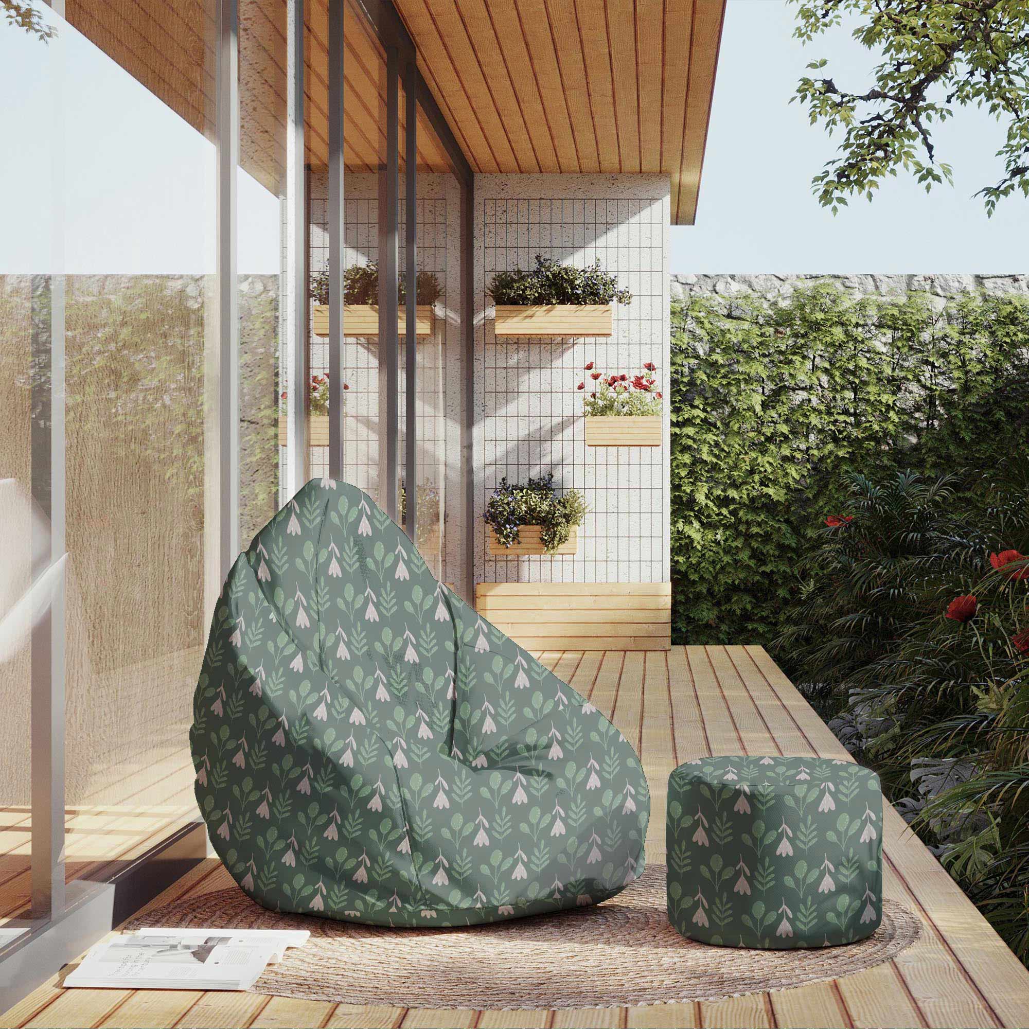 Runder Hocker Fußstütze Folk Flowers auf Grün