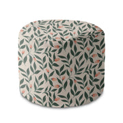 Round Pouf Footstool Pink Berries Pattern-Velvet