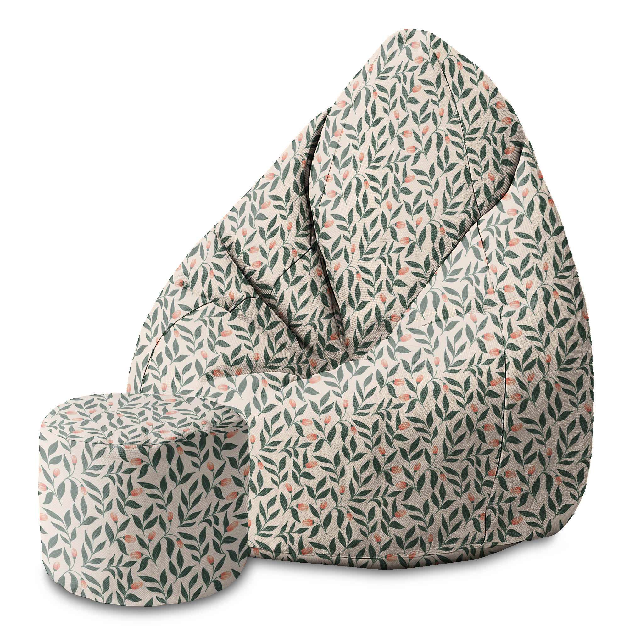 Round Pouf Footstool Pink Berries Pattern-Velvet