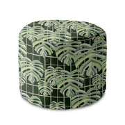 Round Pouf Footstool Monstera Leaves Grid