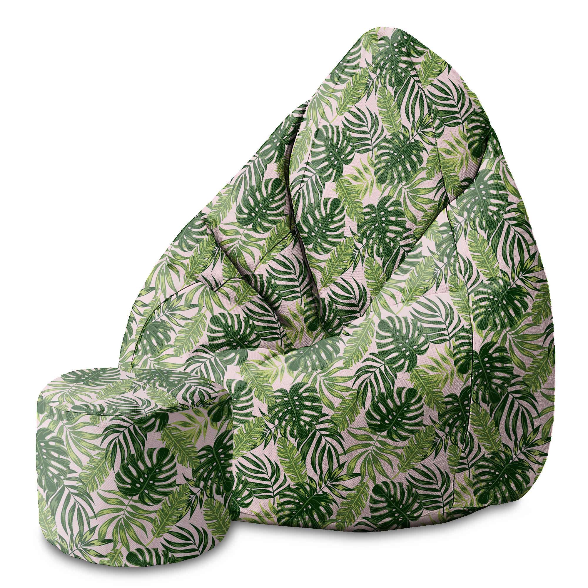 Kulatá taburetka podnožka Tropical Jungle Leaves-Velvet