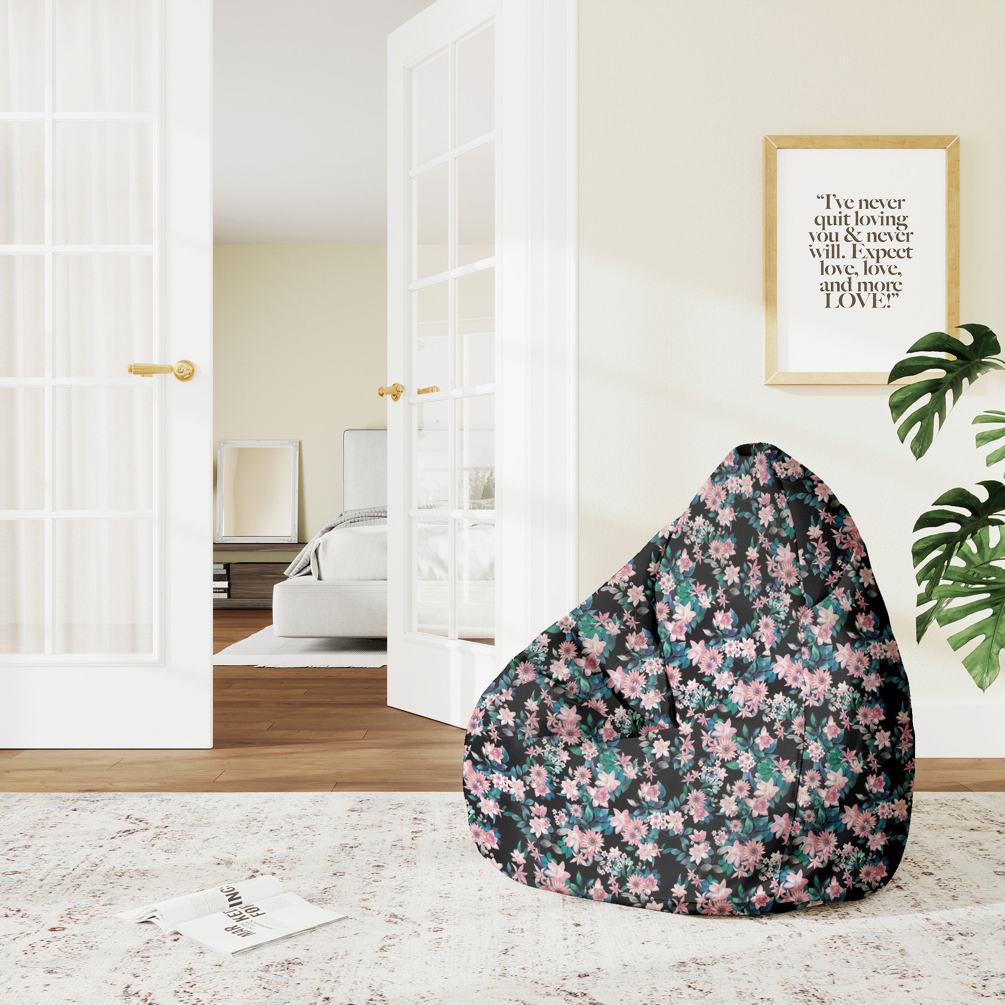 Puf Pearshape Dark Botanic Pink-M-Oxford