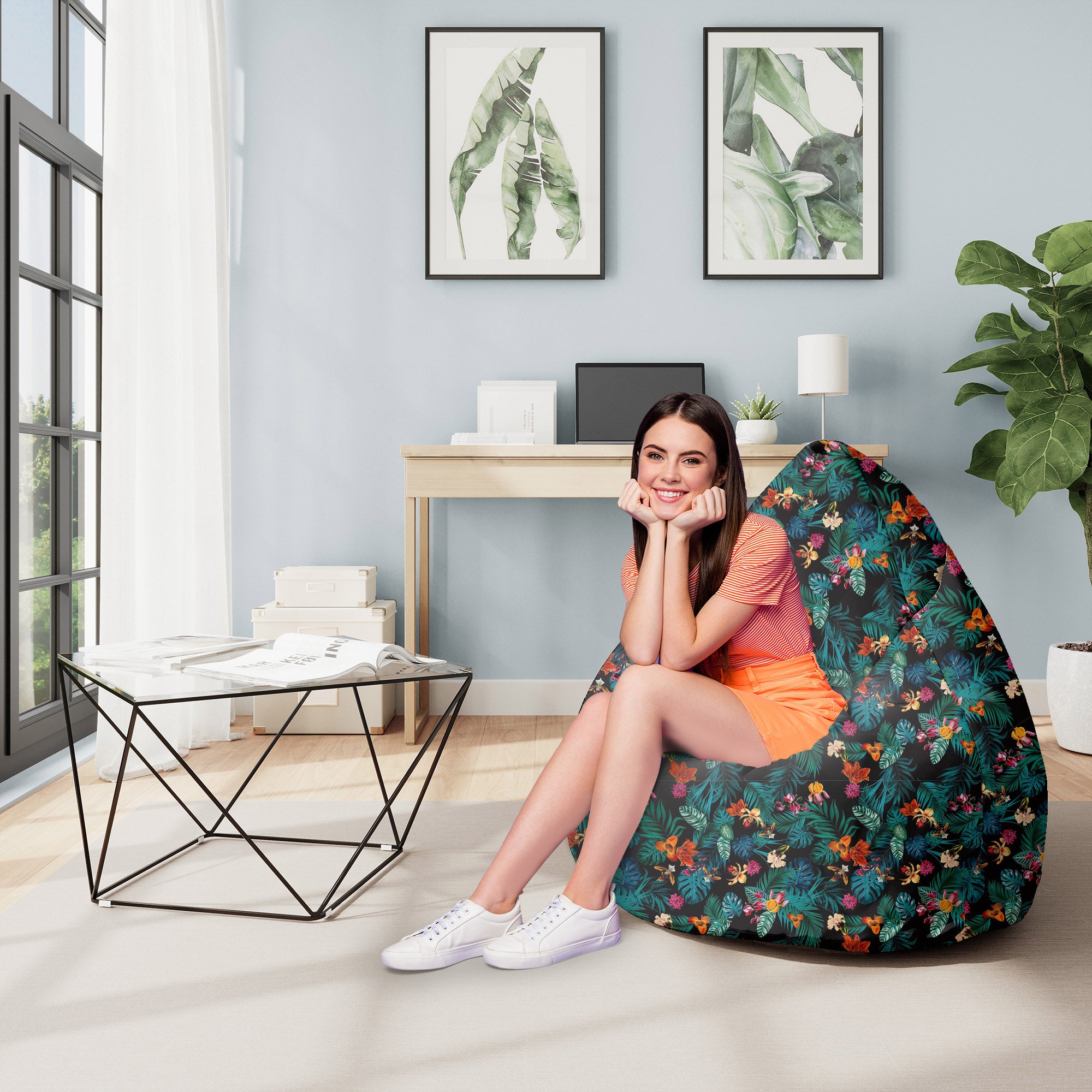 Pearshape Dark Botanic Red Pouf-M-Velvet