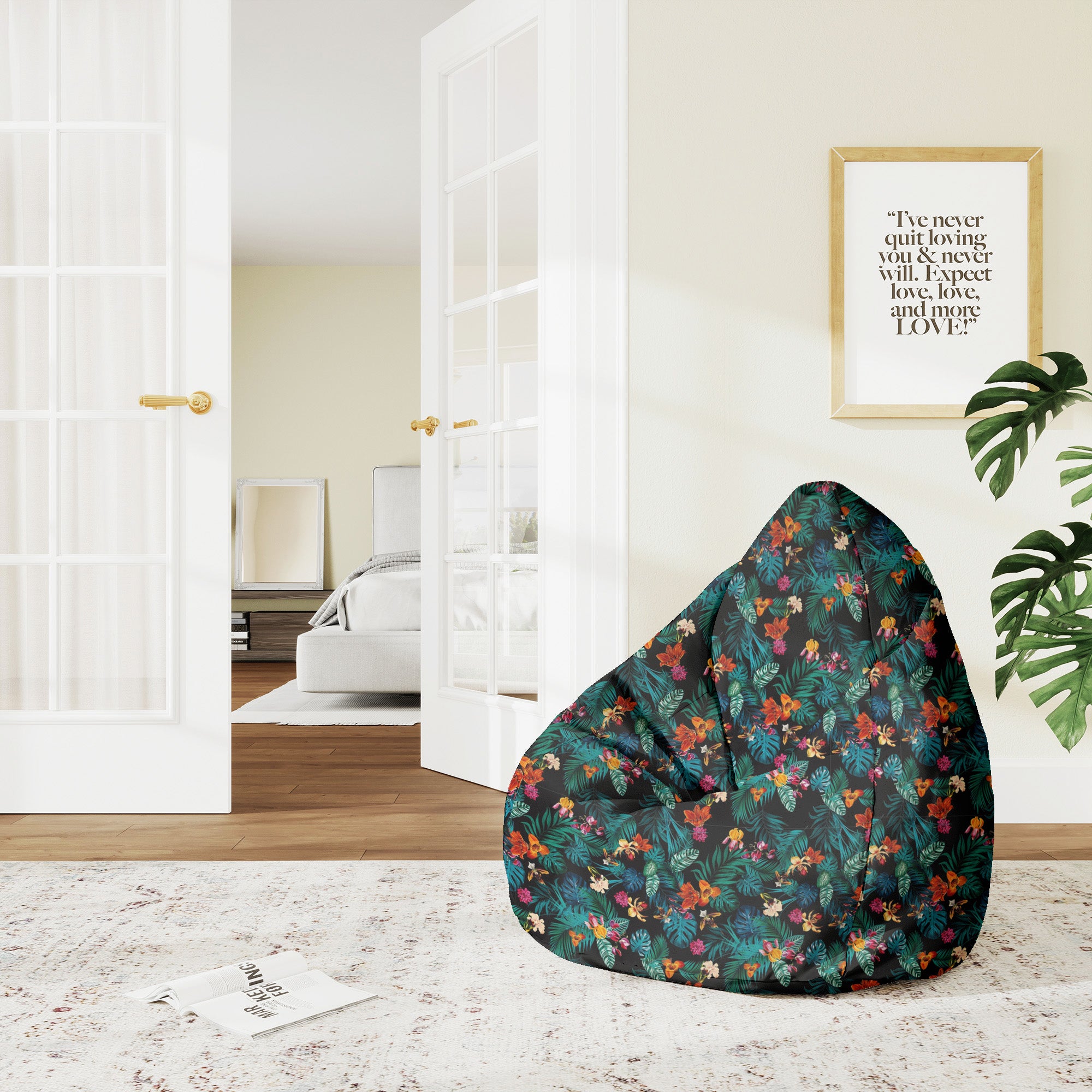 Pearshape Dark Botanic Red Pouf-M-Velvet