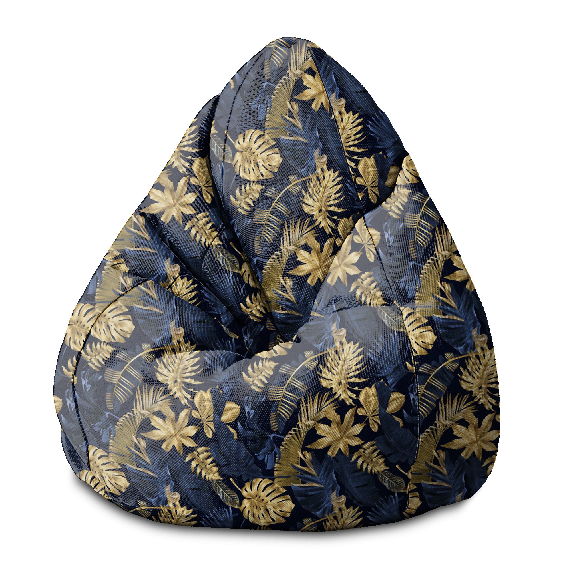 Puf Pearshape Monstera Gold Navy Blue-S-Velvet