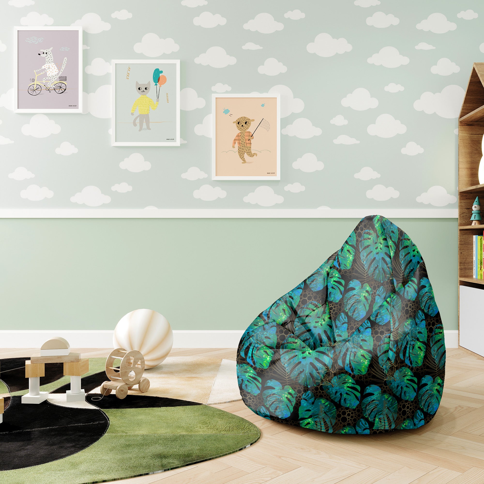 Pearshape Pouf Sea Green Monstera-S-Oxford