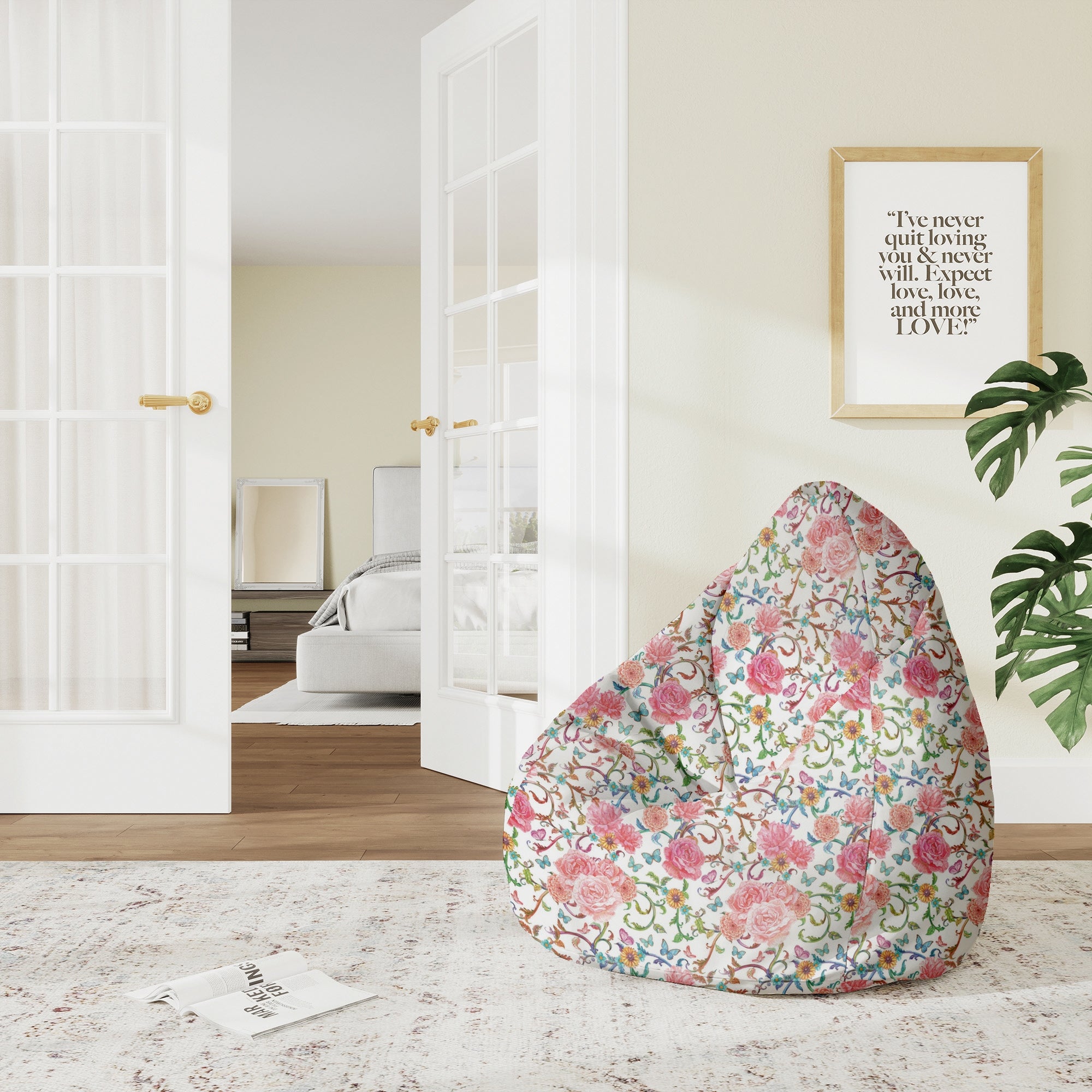 Pearshape Pouf Butterflies with Flowers-M-Velvet