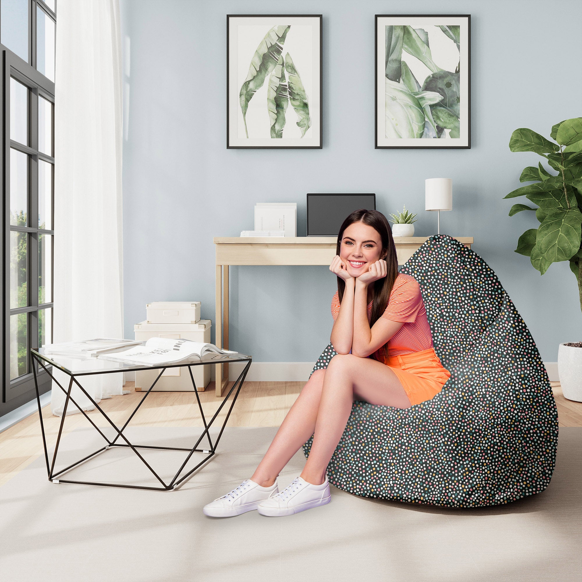Puf Pearshape Viacfarebné Bodky-M-Oxford