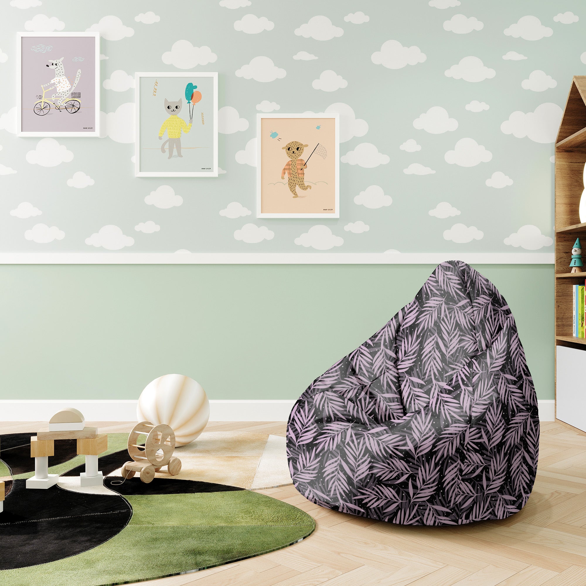 Puf Pearshape Palm Leaves v Night-S-Velvet