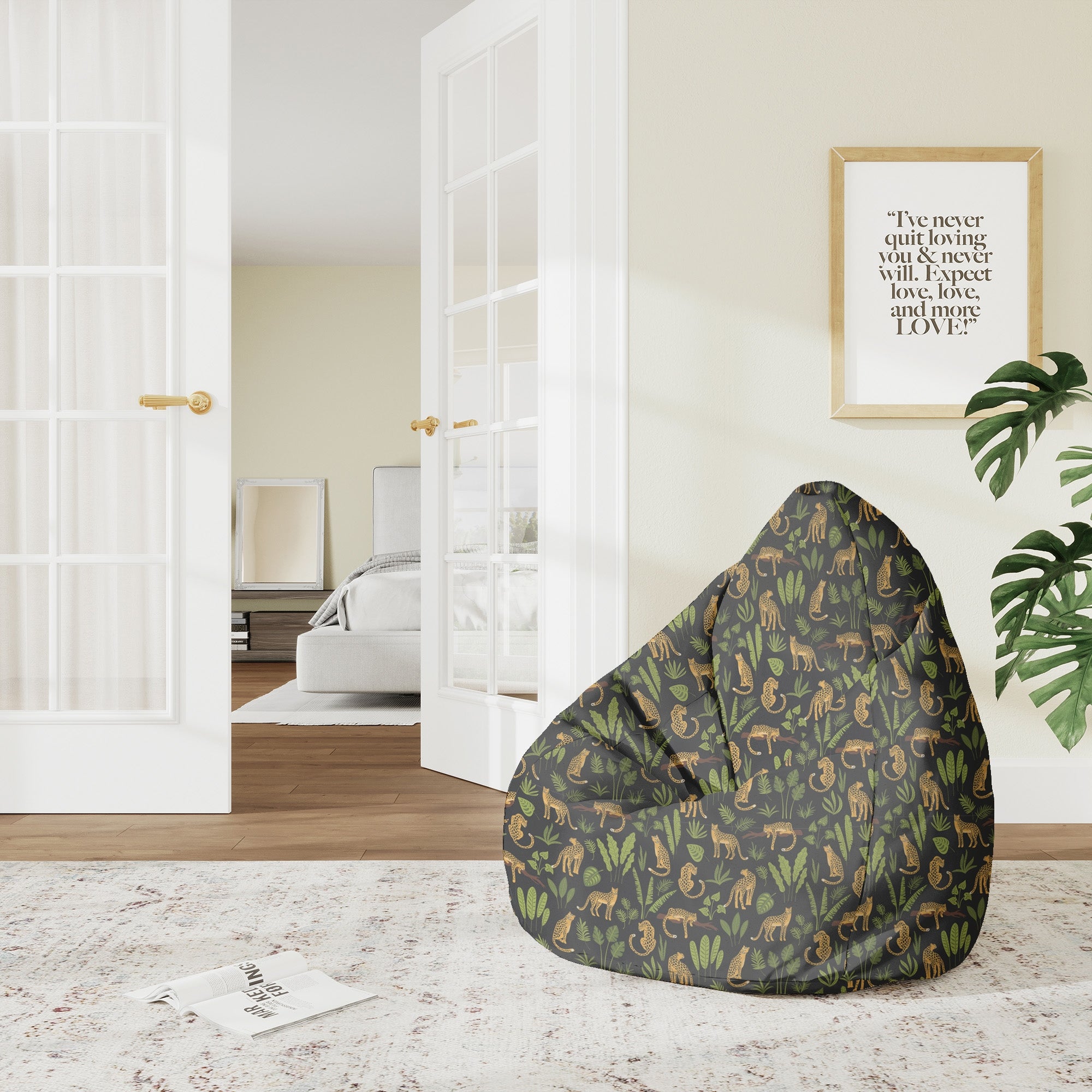 Pearshape Panther Pouf on Black-M-Oxford