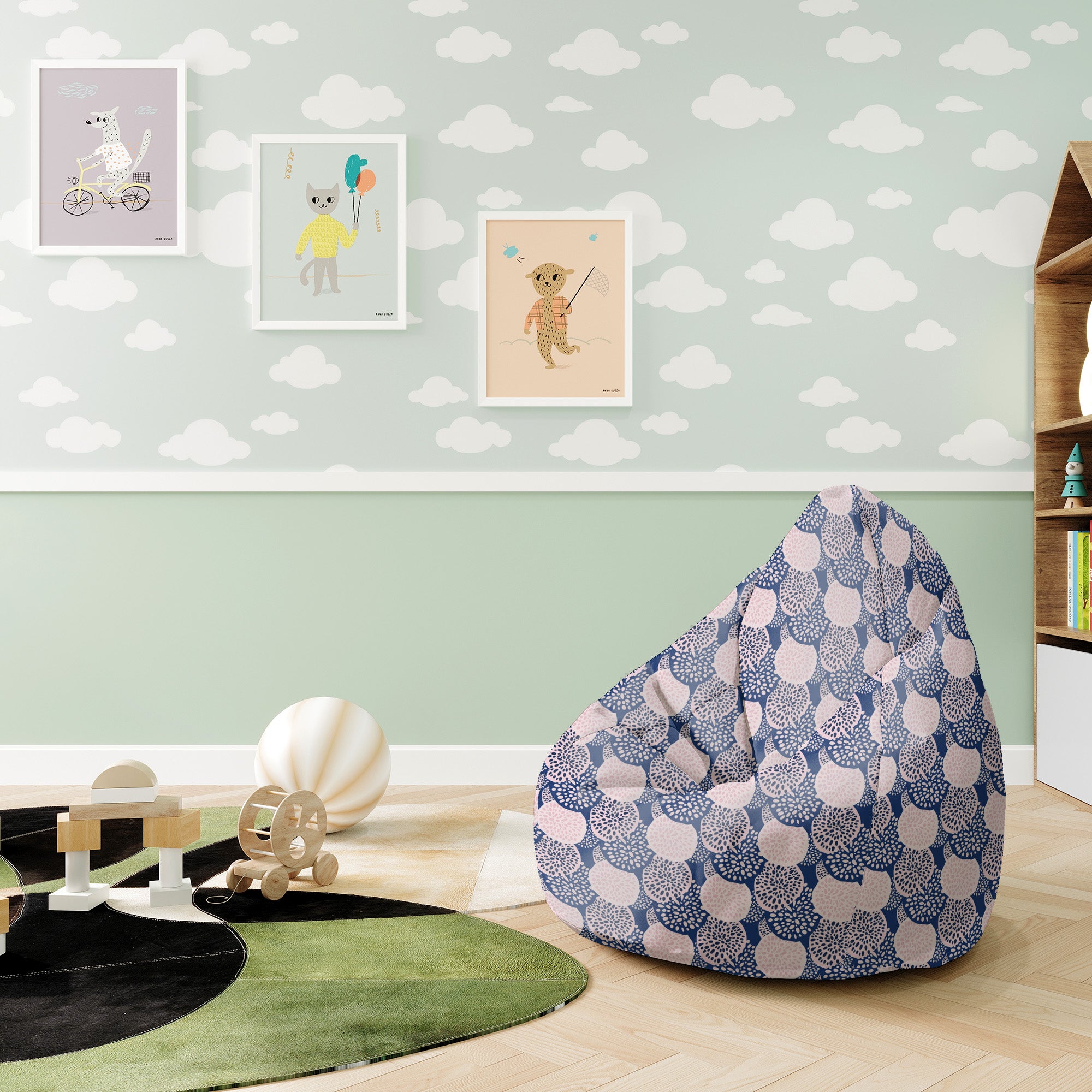 Puf Pearshape Pink and Blue Geometric Ornament-S-Oxford