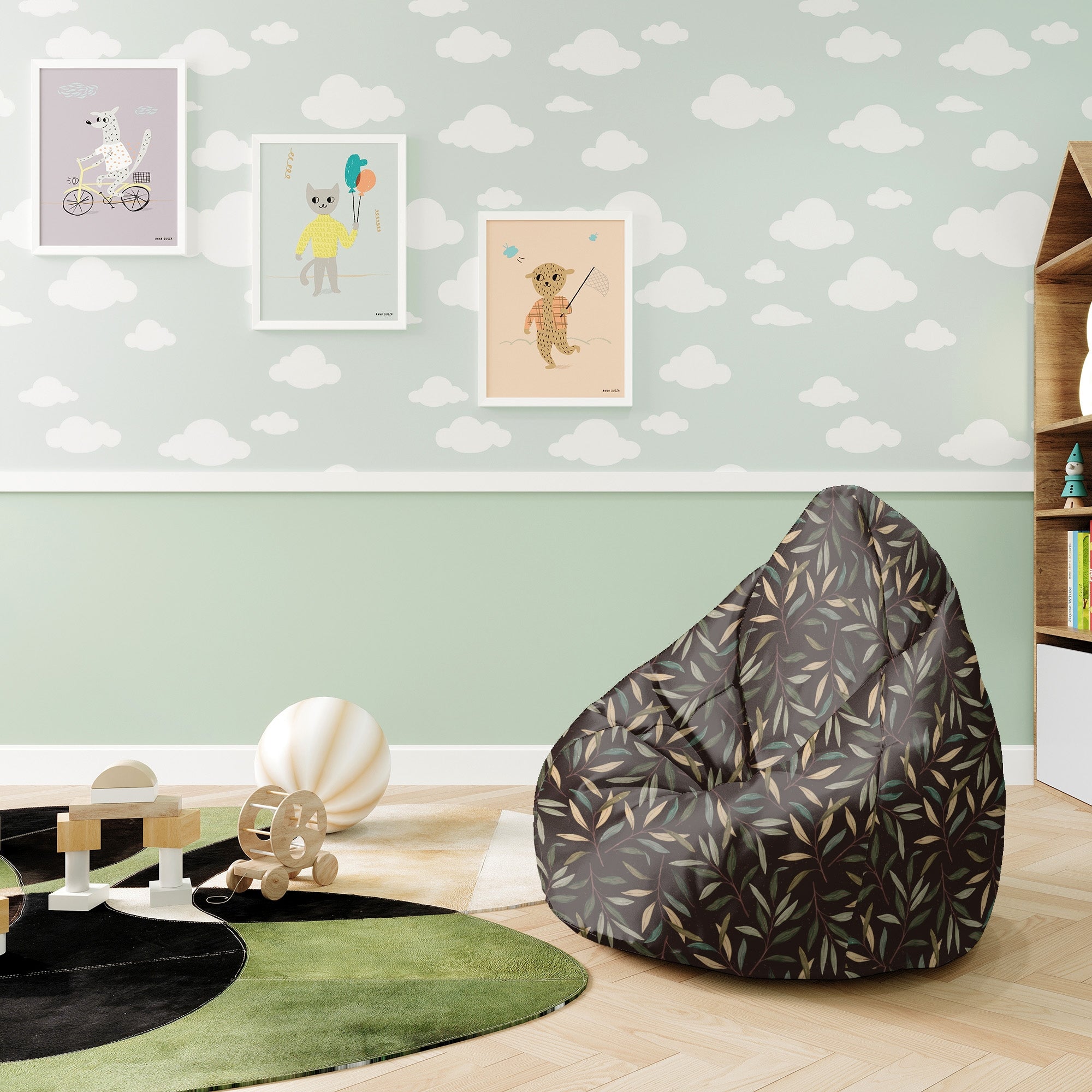Puf Pearshape Retro Leaves