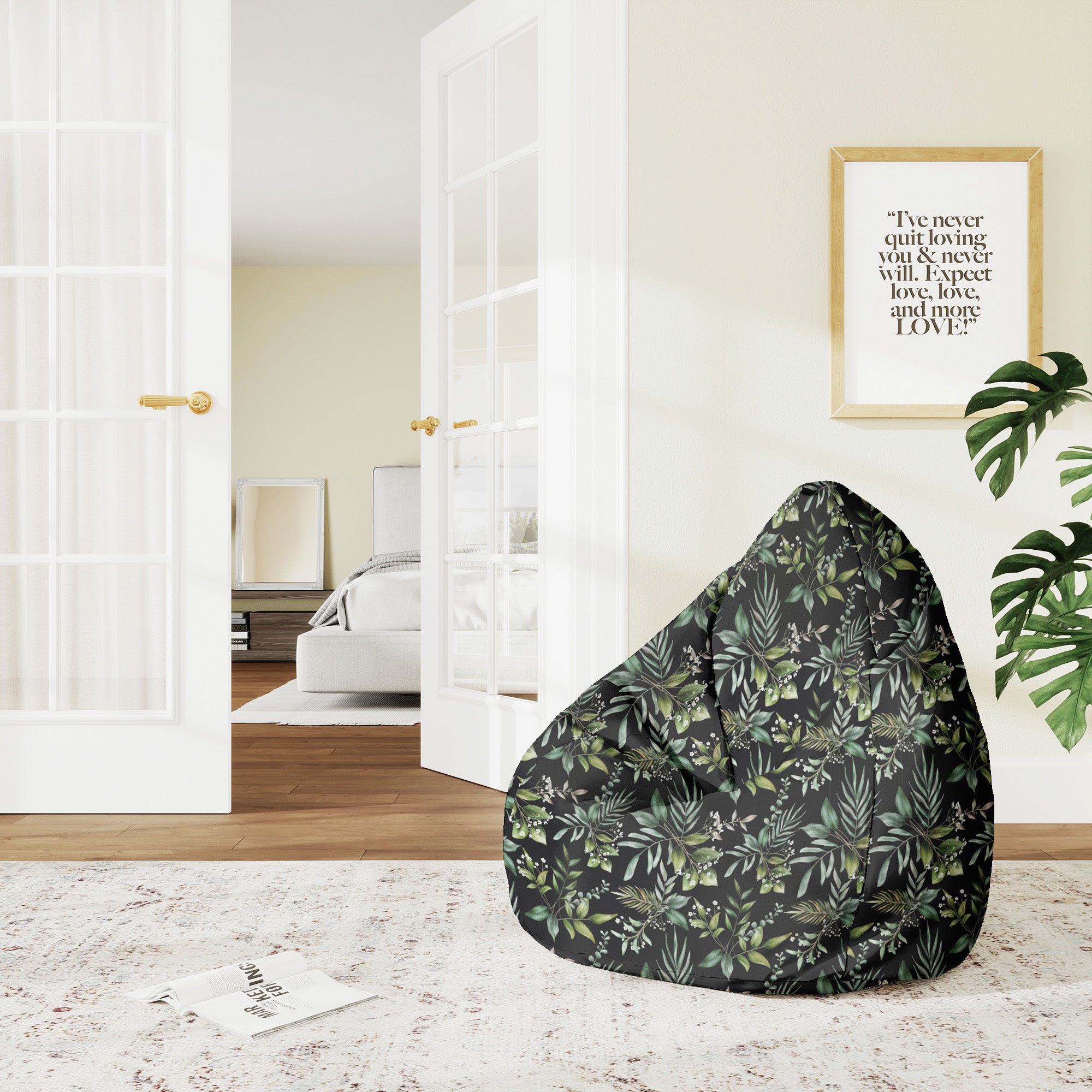 Sedací vak Pearshape Akvarelové elegantné kvety-M-Velvet