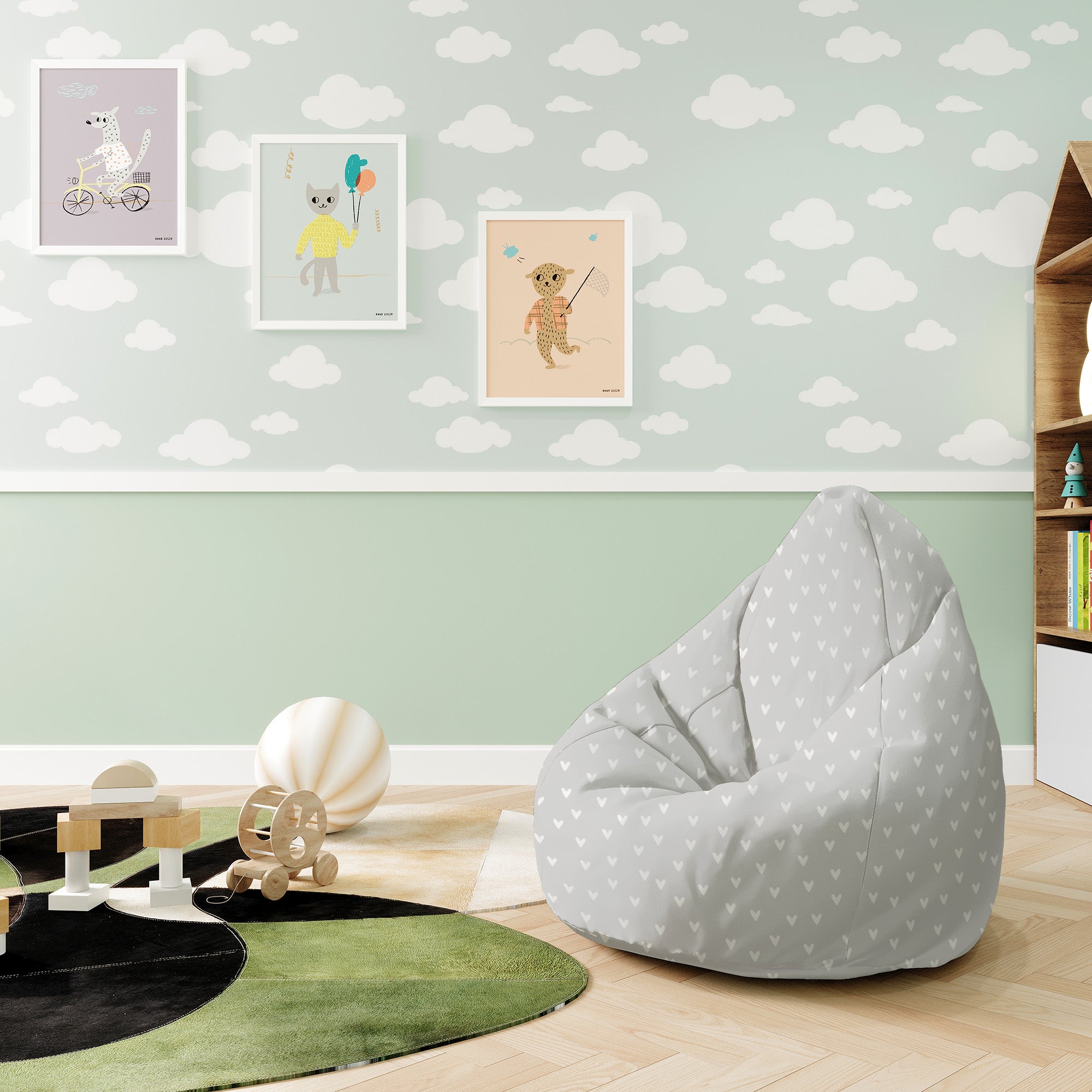Puf Pearshape White Hearts-S-Velvet