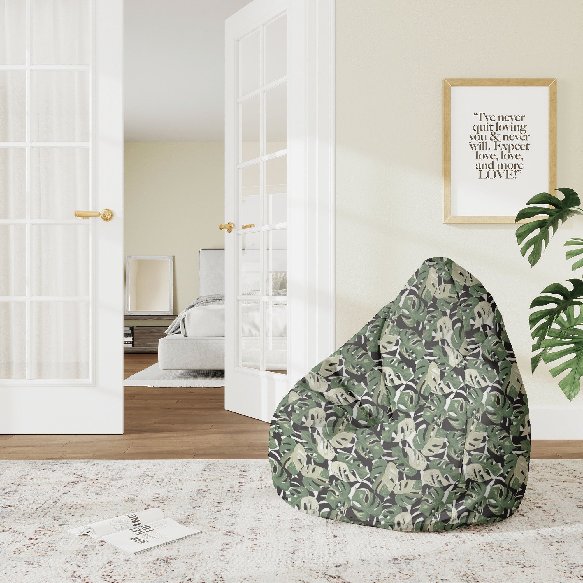Sedací vak Pearshape Zeleno-Čierna Monstera-M-Oxford