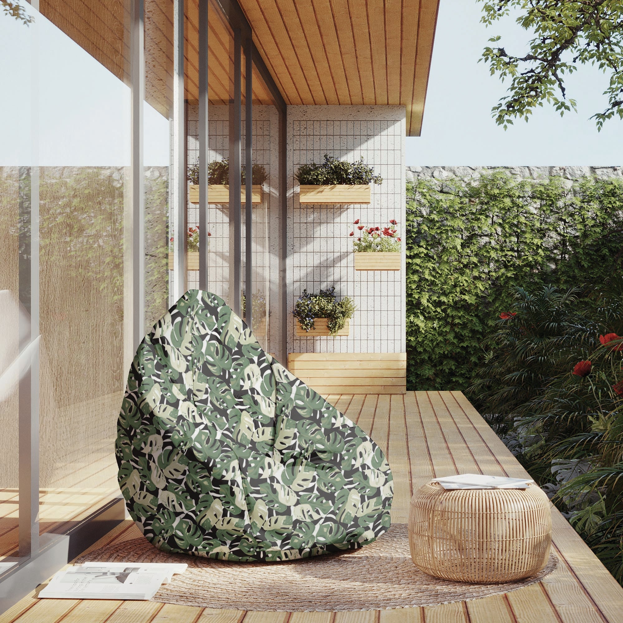 Puf Pearshape Zielono-Czarna Monstera-M-Velvet